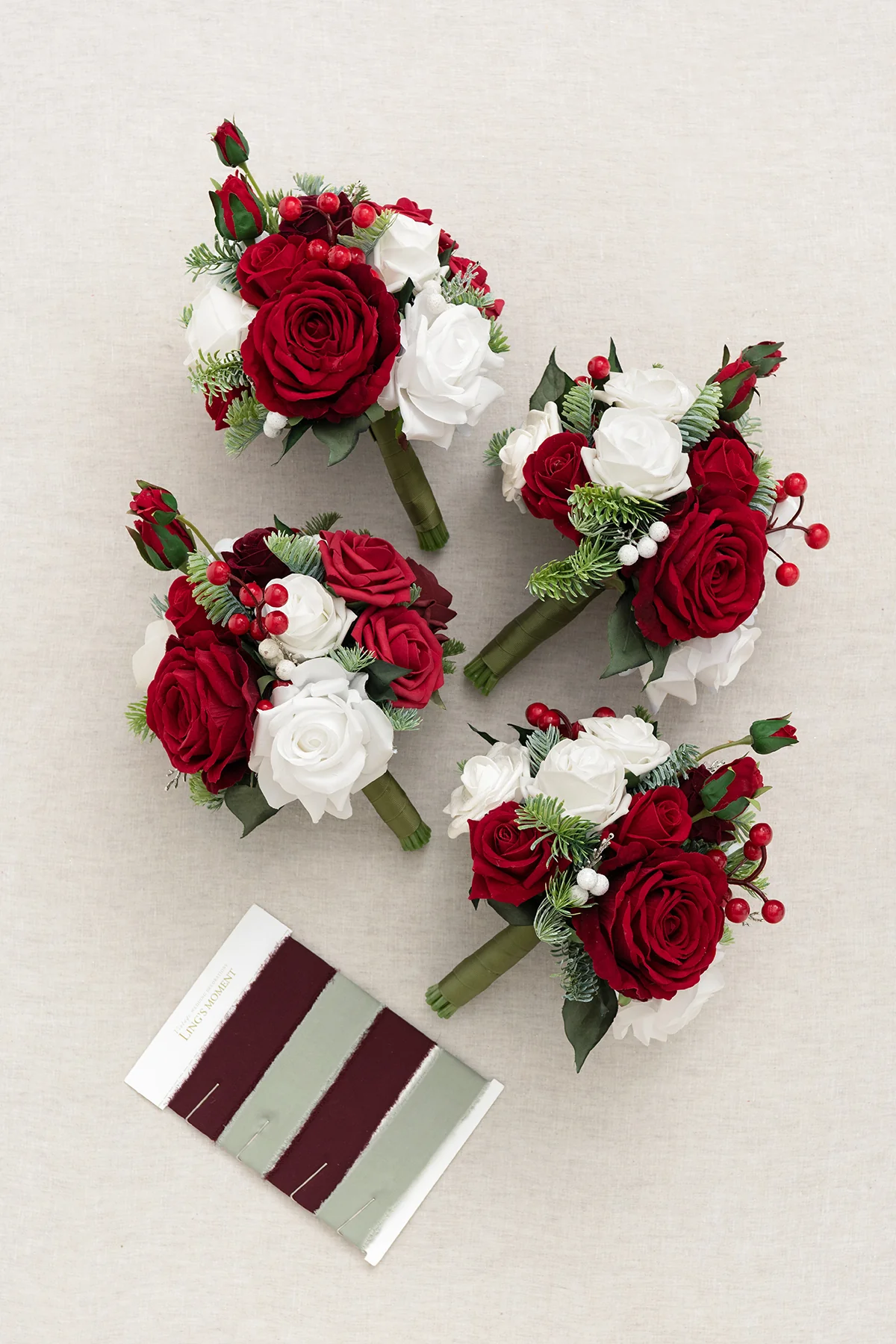 Round Bridesmaid Bouquets in Christmas Red & Sparkle - Image 5