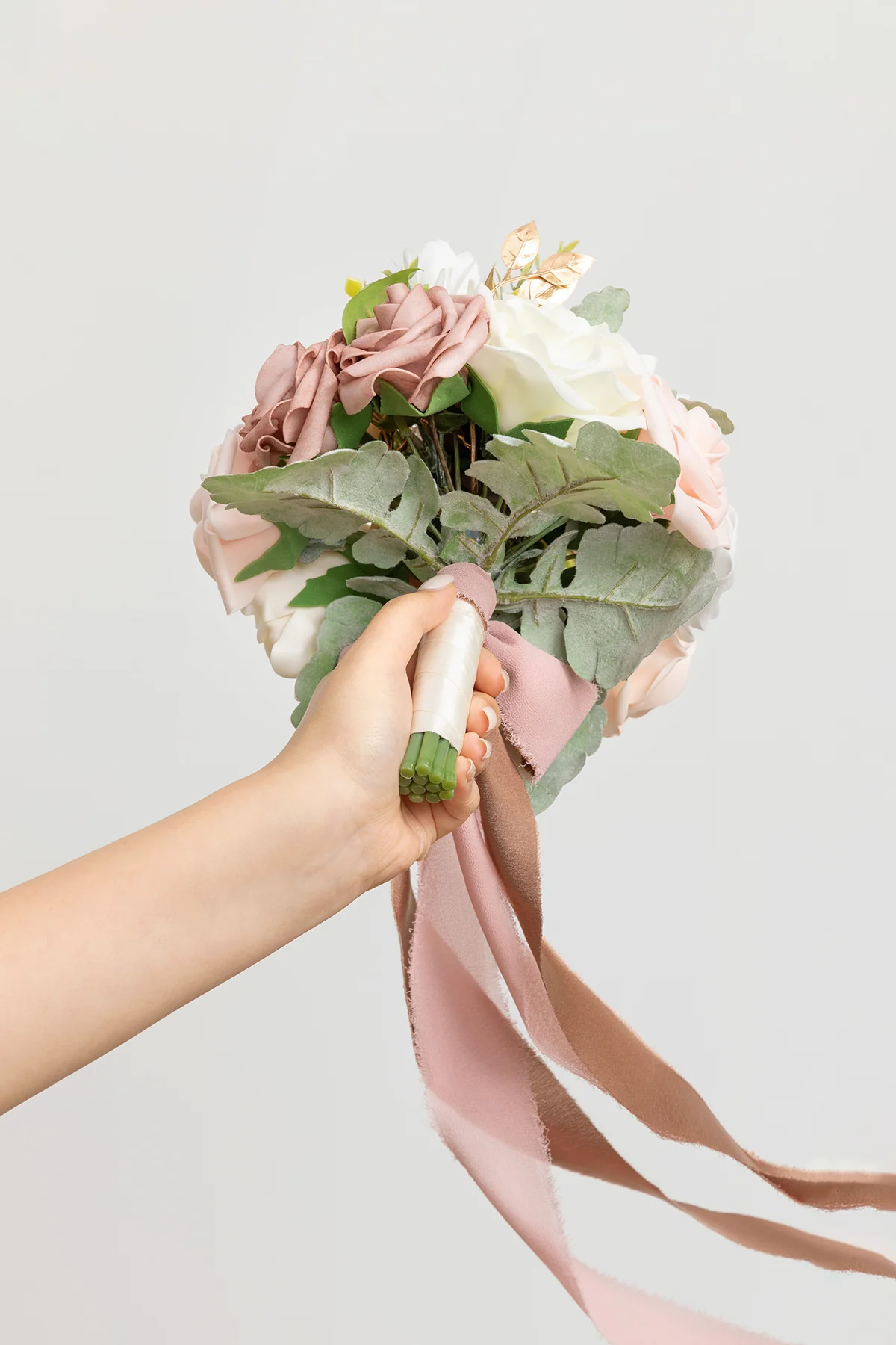 Bridesmaid Bouquets in Dusty Rose & Cream - 7" Round (Set of 1) - Image 2