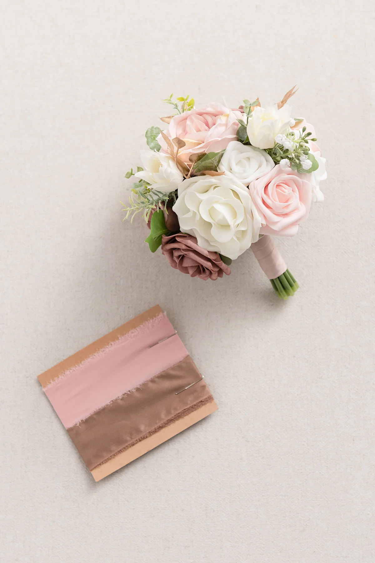 Bridesmaid Bouquets in Dusty Rose & Cream - 7" Round (Set of 1) - Image 4