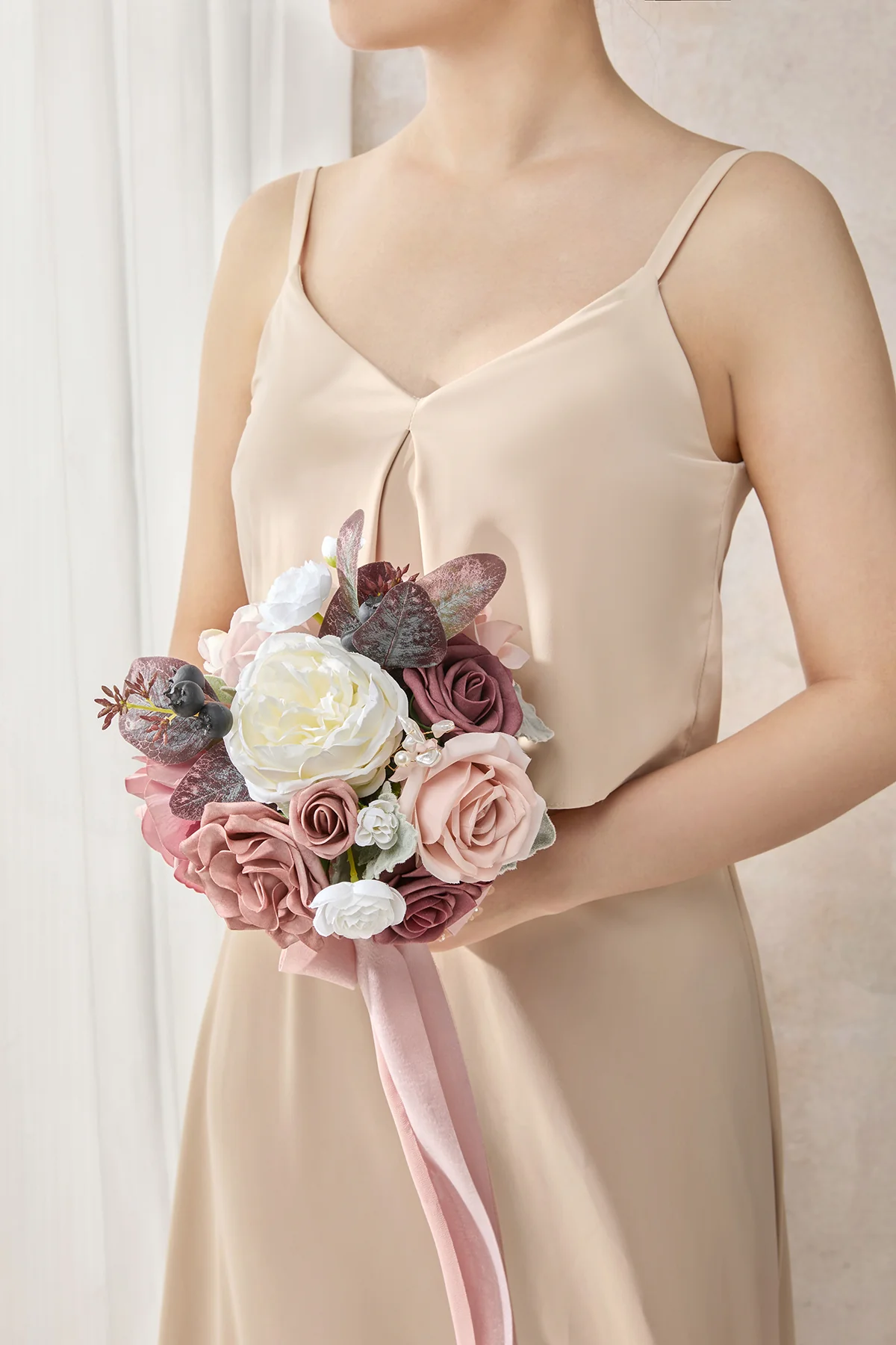 Round Bridesmaid Bouquets in Dusty Rose & Mauve | Clearance - Image 2