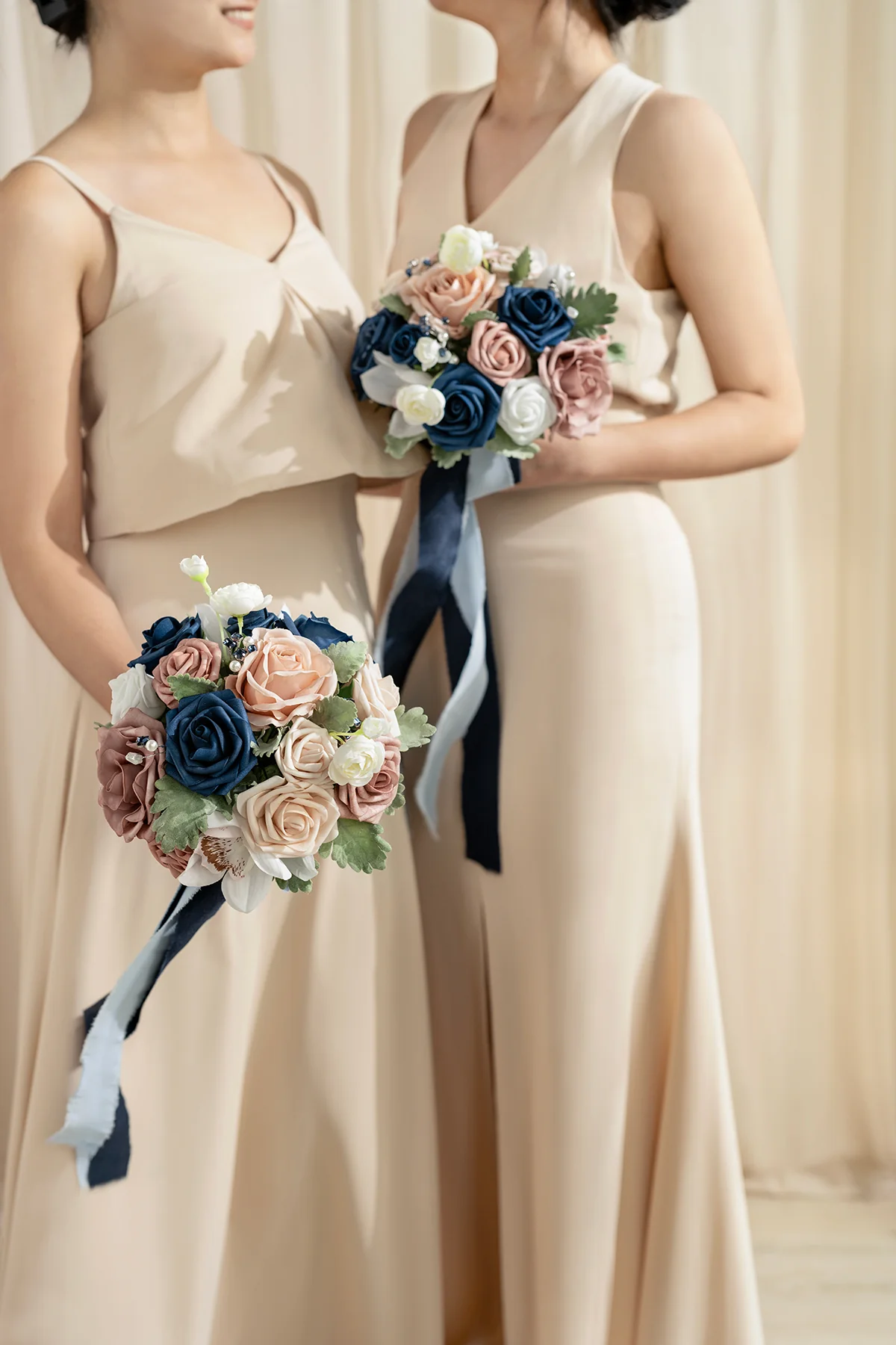 Round Bridesmaid Bouquets in Dusty Rose & Navy - Image 2