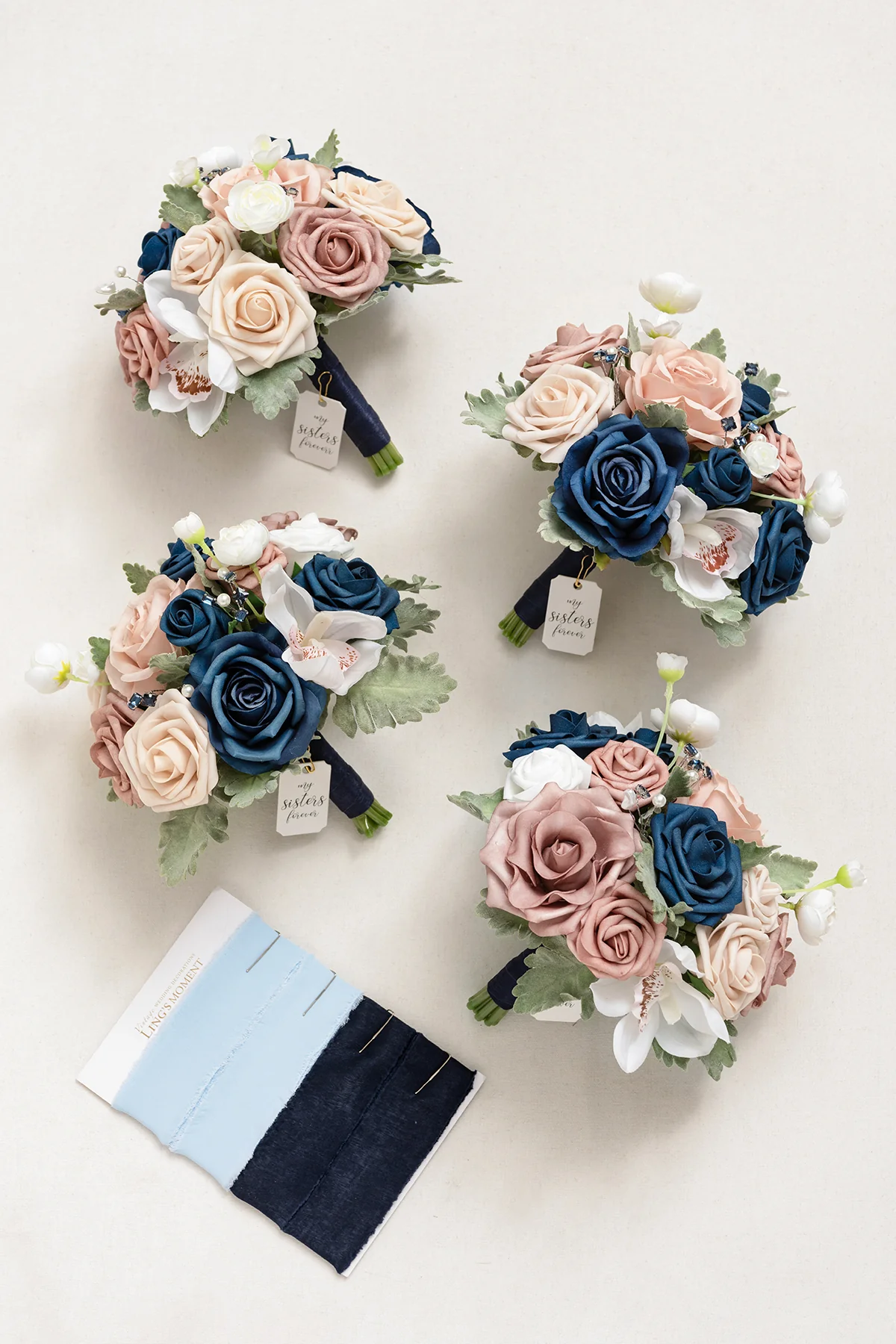Round Bridesmaid Bouquets in Dusty Rose & Navy - Image 7