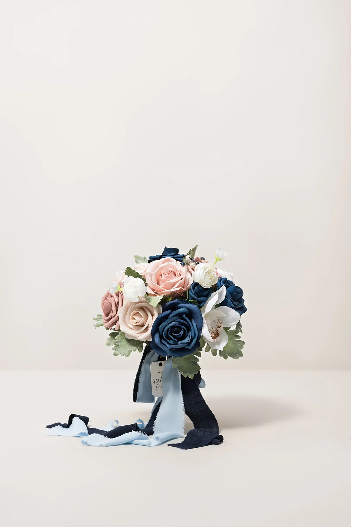 Round Bridesmaid Bouquets in Dusty Rose & Navy - Image 9