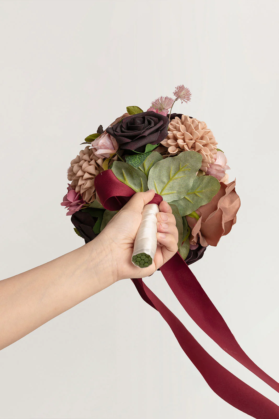 Round Bridesmaid Bouquets in Earth Brown & Black Baccara (Set of 4) - Image 4