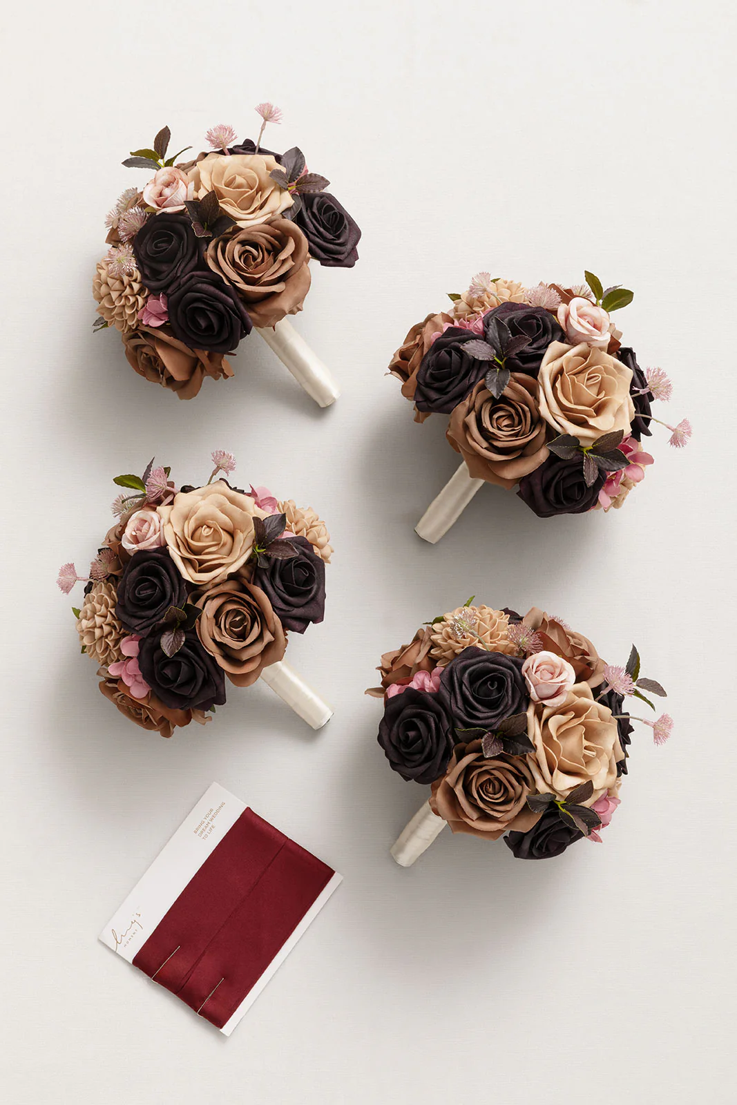 Round Bridesmaid Bouquets in Earth Brown & Black Baccara (Set of 4) - Image 5