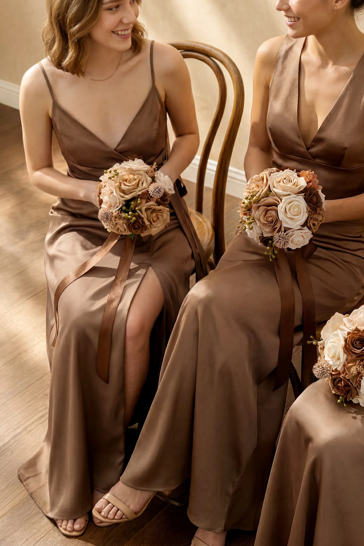Round Bridesmaid Bouquets in Earth Brown & Sand Beige (Set of 1) - Image 3