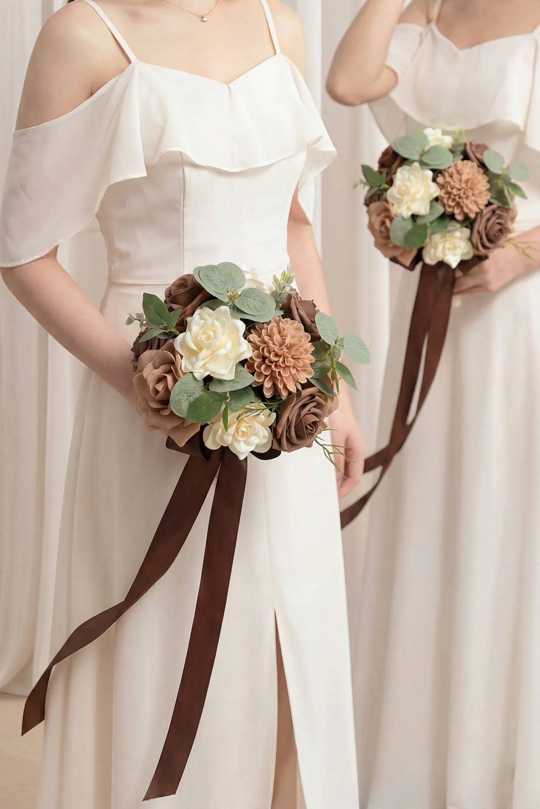 Round Bridesmaid Bouquets in Earth Brown & Sand Beige (Set of 4) - Image 2