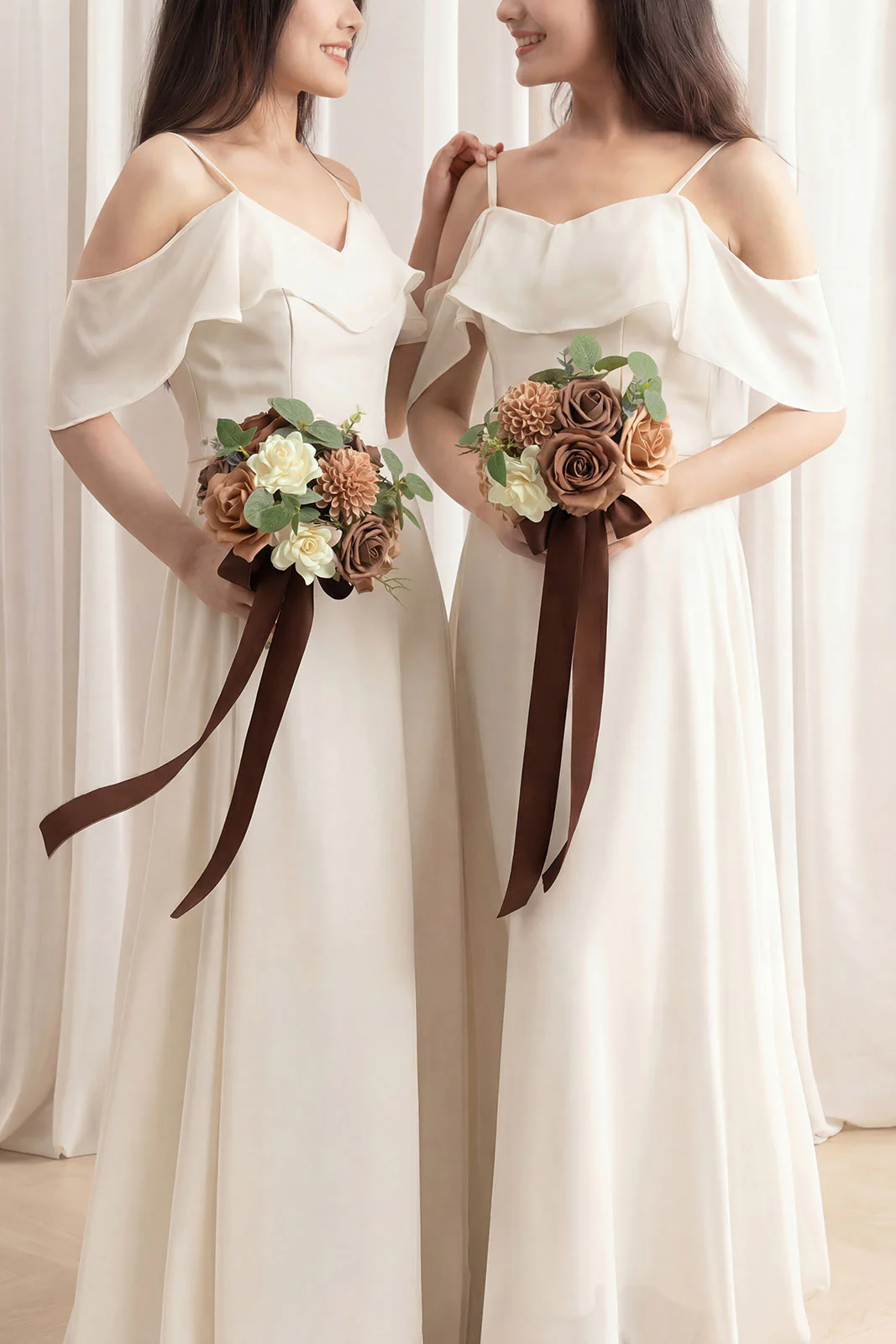 Round Bridesmaid Bouquets in Earth Brown & Sand Beige (Set of 4) - Image 3