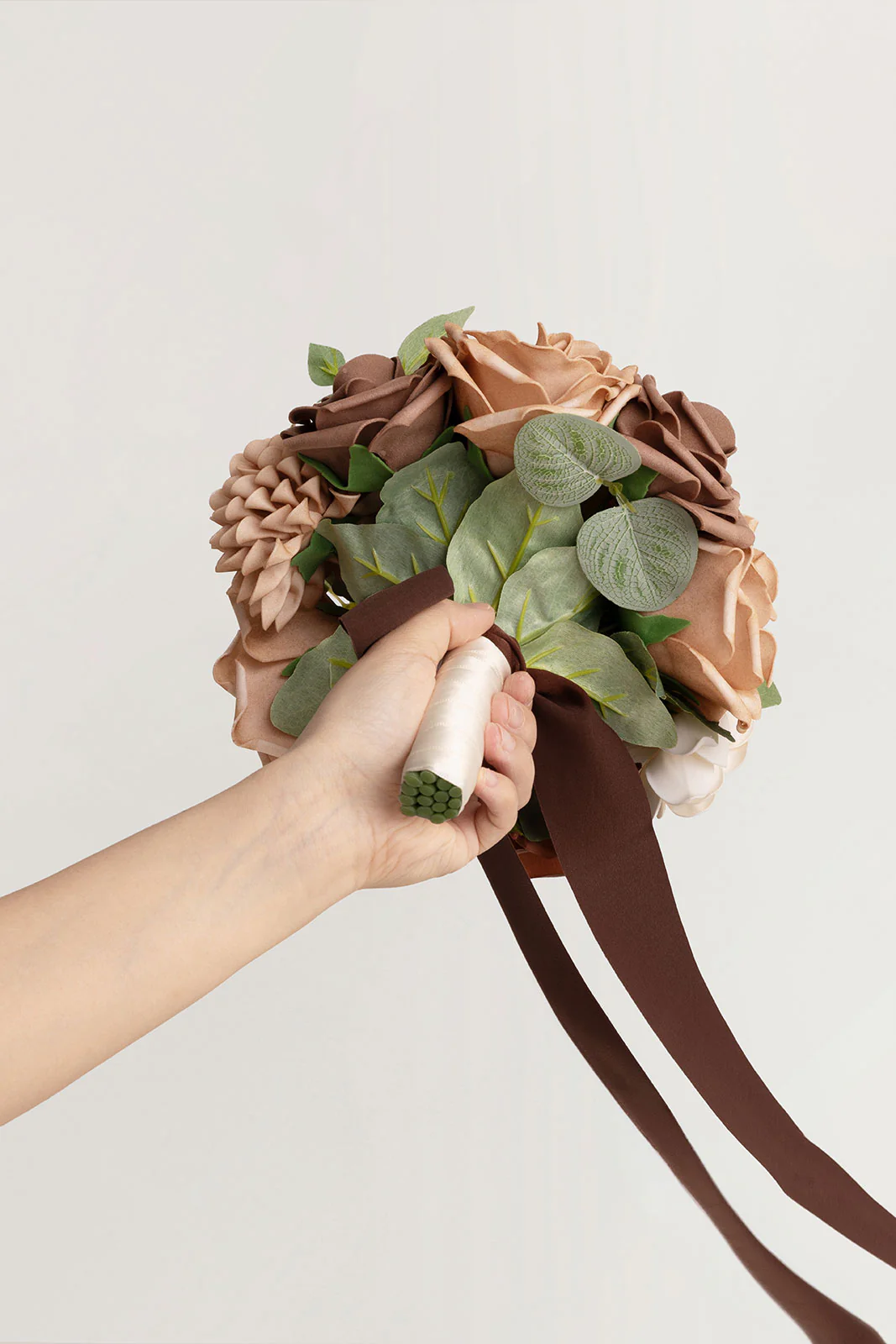 Round Bridesmaid Bouquets in Earth Brown & Sand Beige (Set of 4) - Image 4