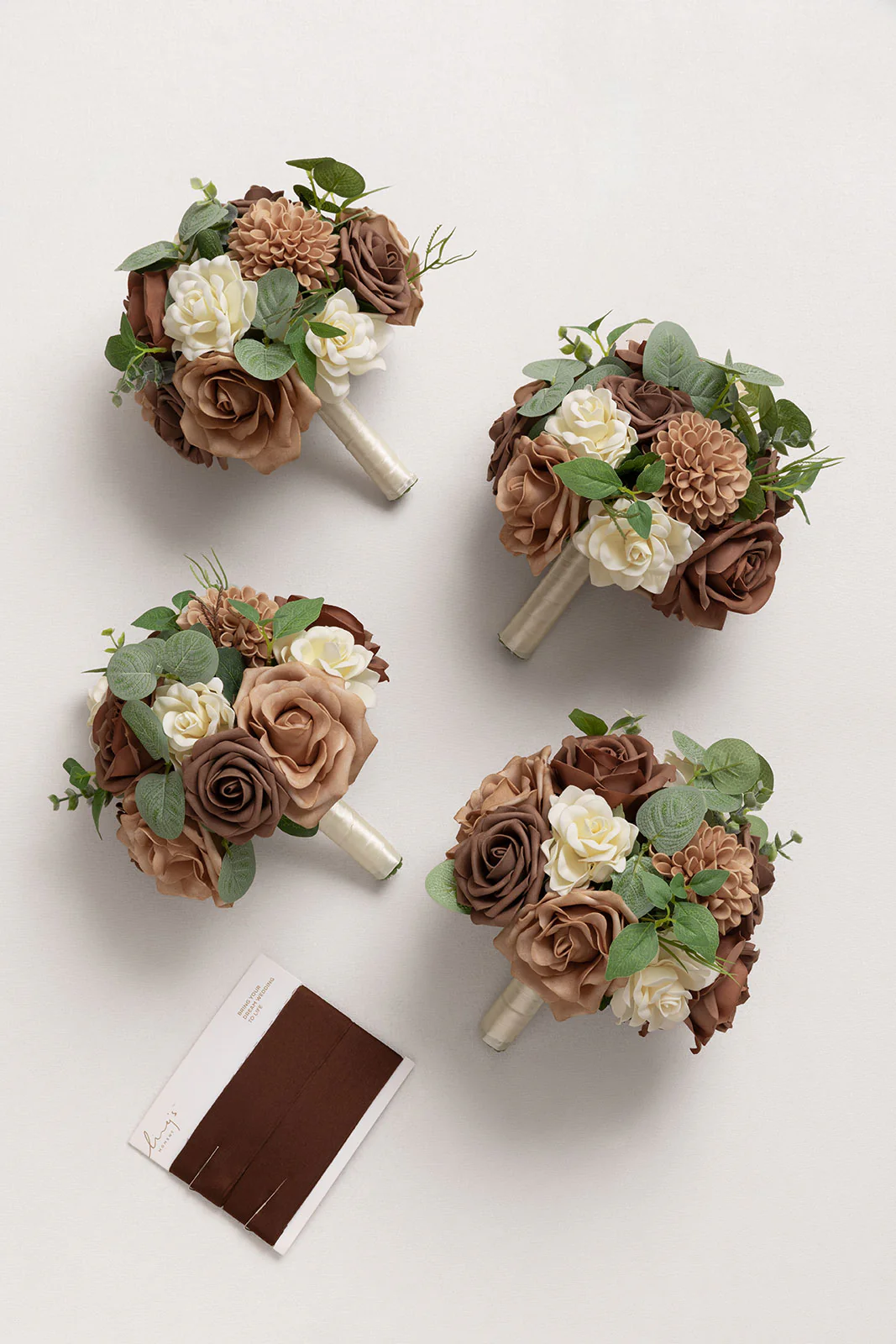 Round Bridesmaid Bouquets in Earth Brown & Sand Beige (Set of 4) - Image 5