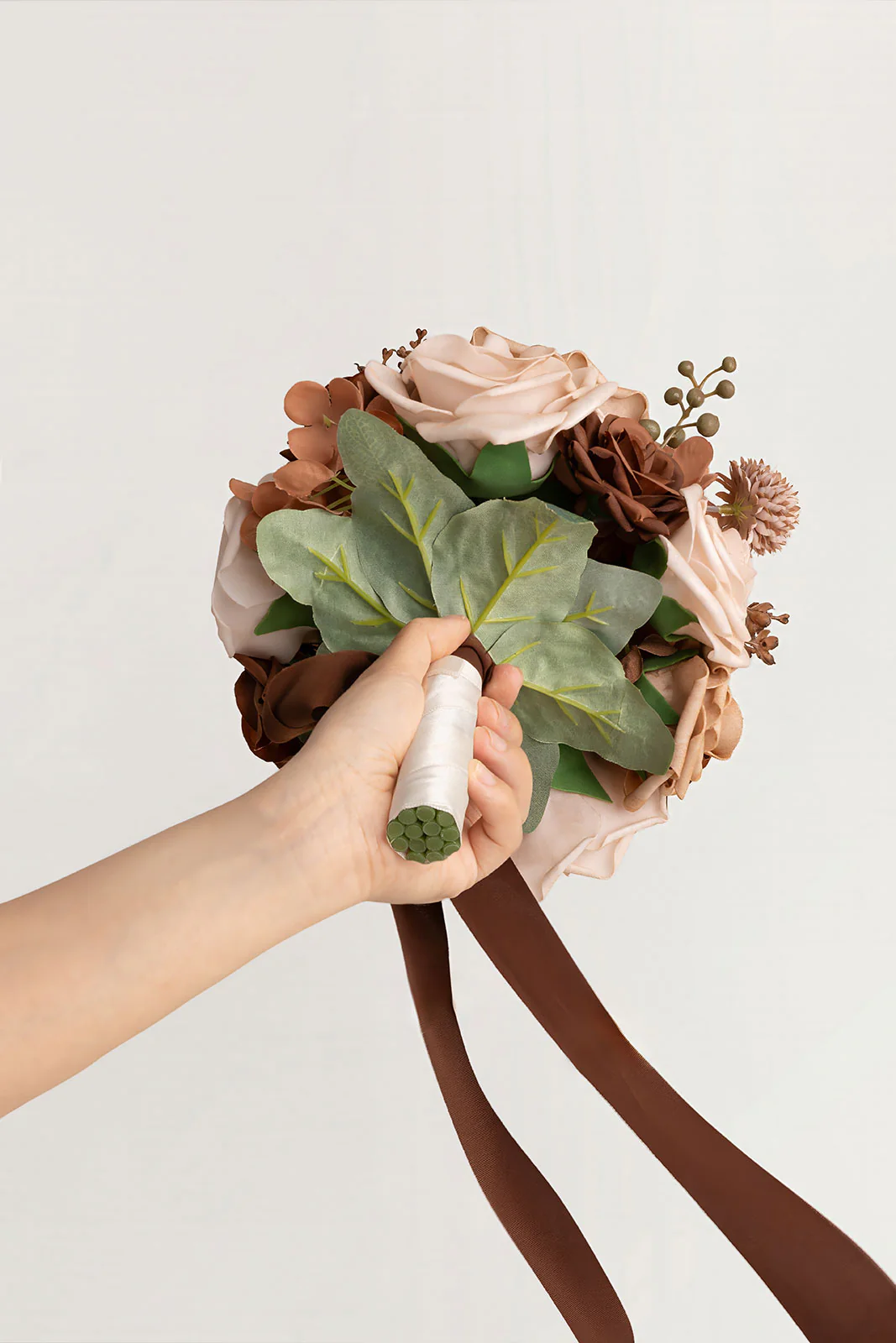 Round Bridesmaid Bouquets in Earth Brown & Sand Beige (Set of 4) - Image 4