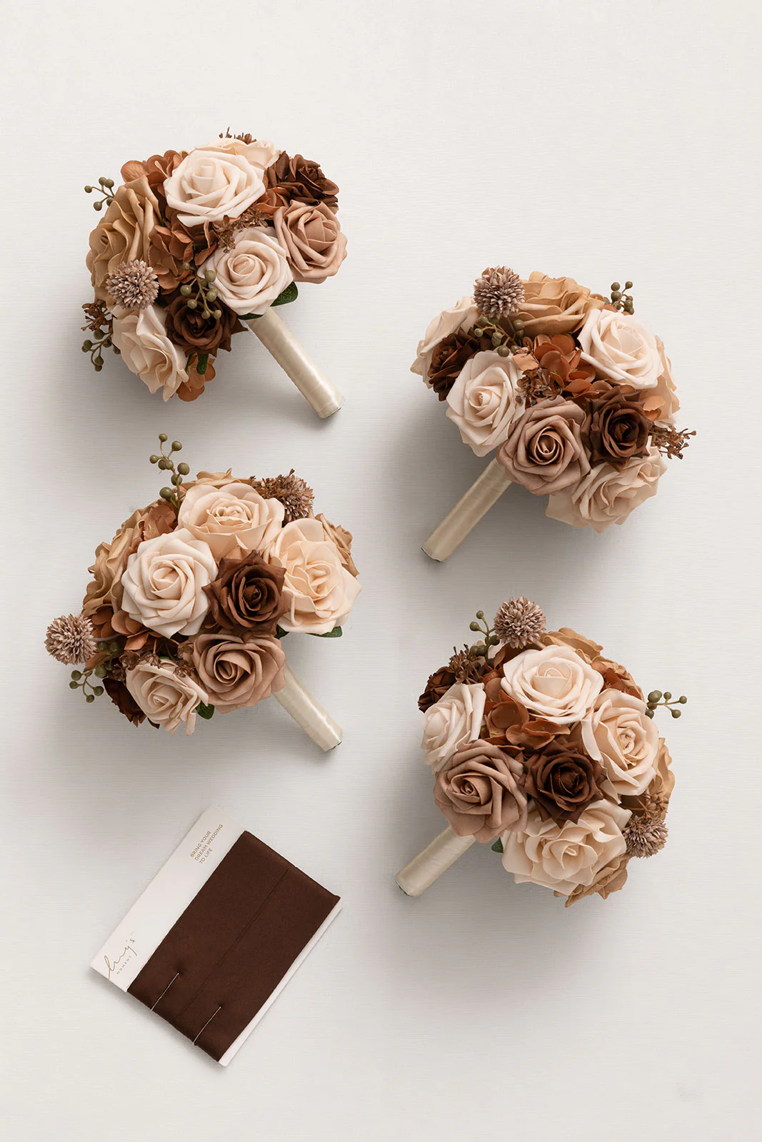 Round Bridesmaid Bouquets in Earth Brown & Sand Beige (Set of 4) - Image 5