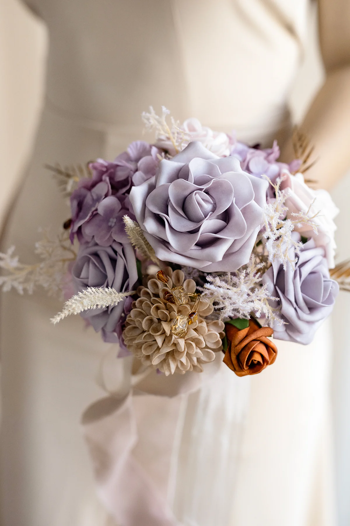 Round Bridesmaid Bouquets in Lavender Aster & Burnt Orange | Clearance - Image 2