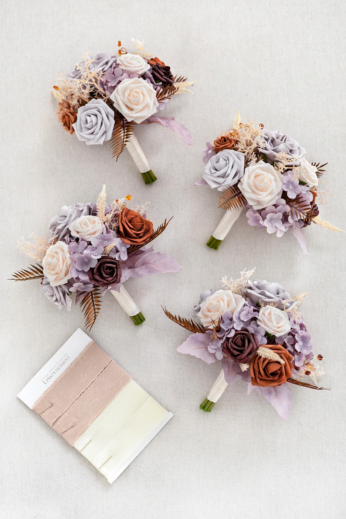 Round Bridesmaid Bouquets in Lavender Aster & Burnt Orange | Clearance - Image 5
