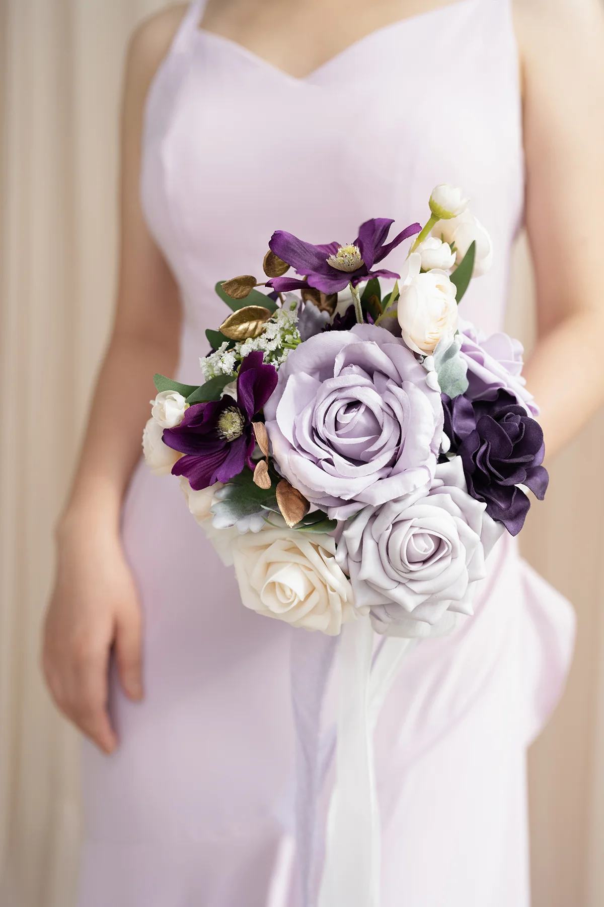Round Bridesmaid Bouquets in Lilac & Gold | Clearance - Image 6