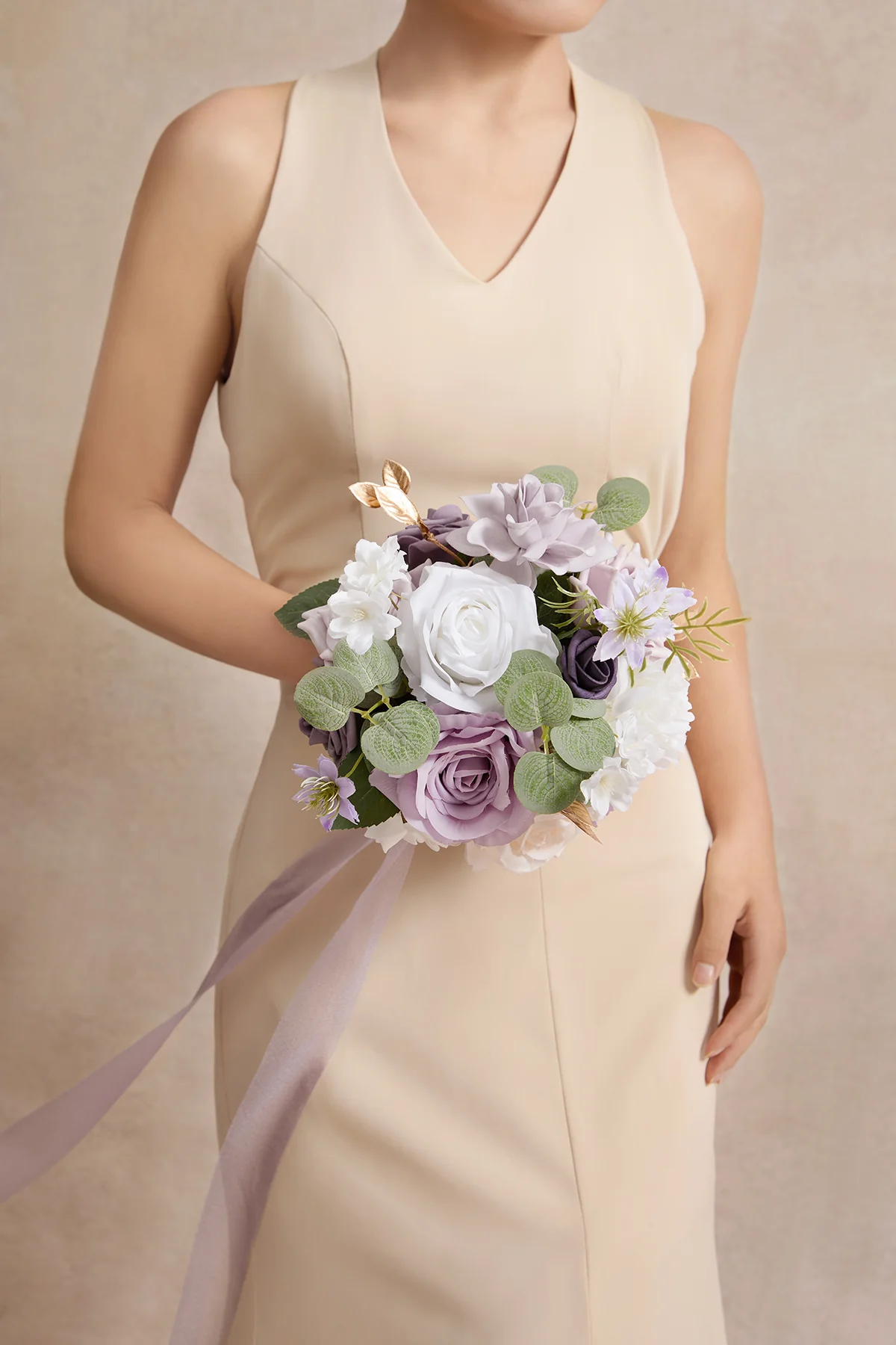 Round Bridesmaid Bouquets in Lilac & White | Clearance - Image 2