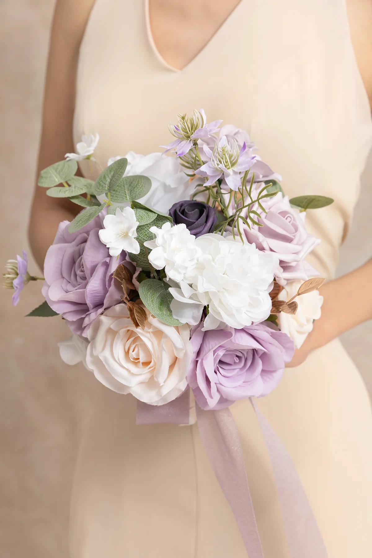 Round Bridesmaid Bouquets in Lilac & White | Clearance - Image 3