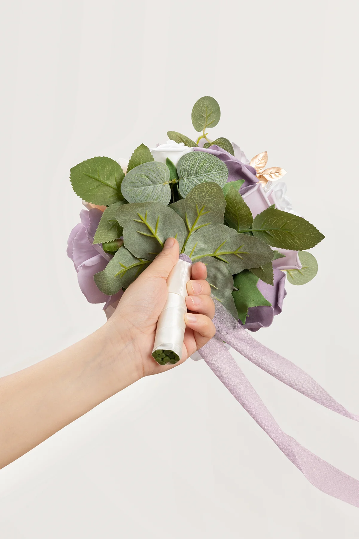 Round Bridesmaid Bouquets in Lilac & White | Clearance - Image 5