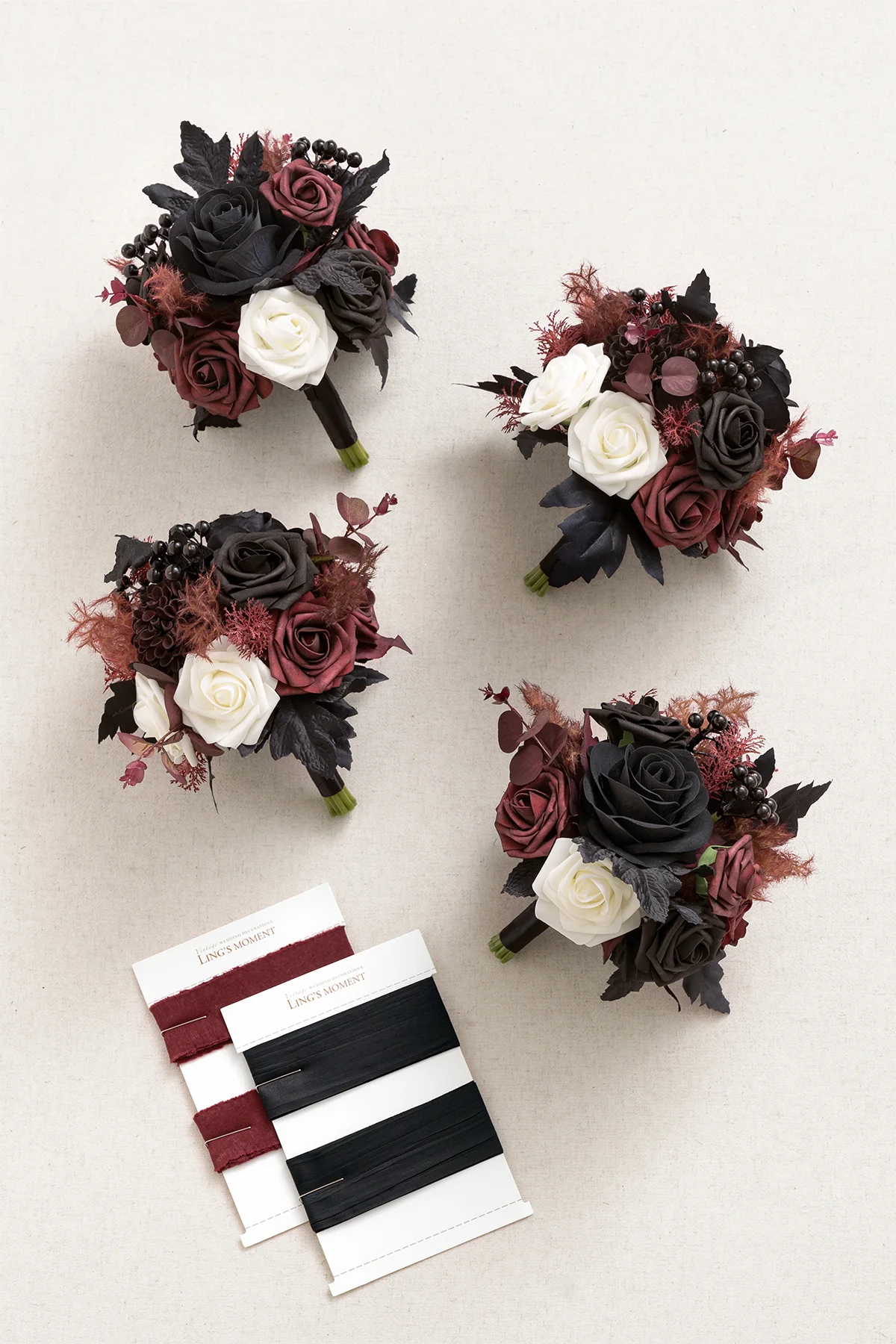Round Bridesmaid Bouquets in Moody Burgundy & Black - Image 6
