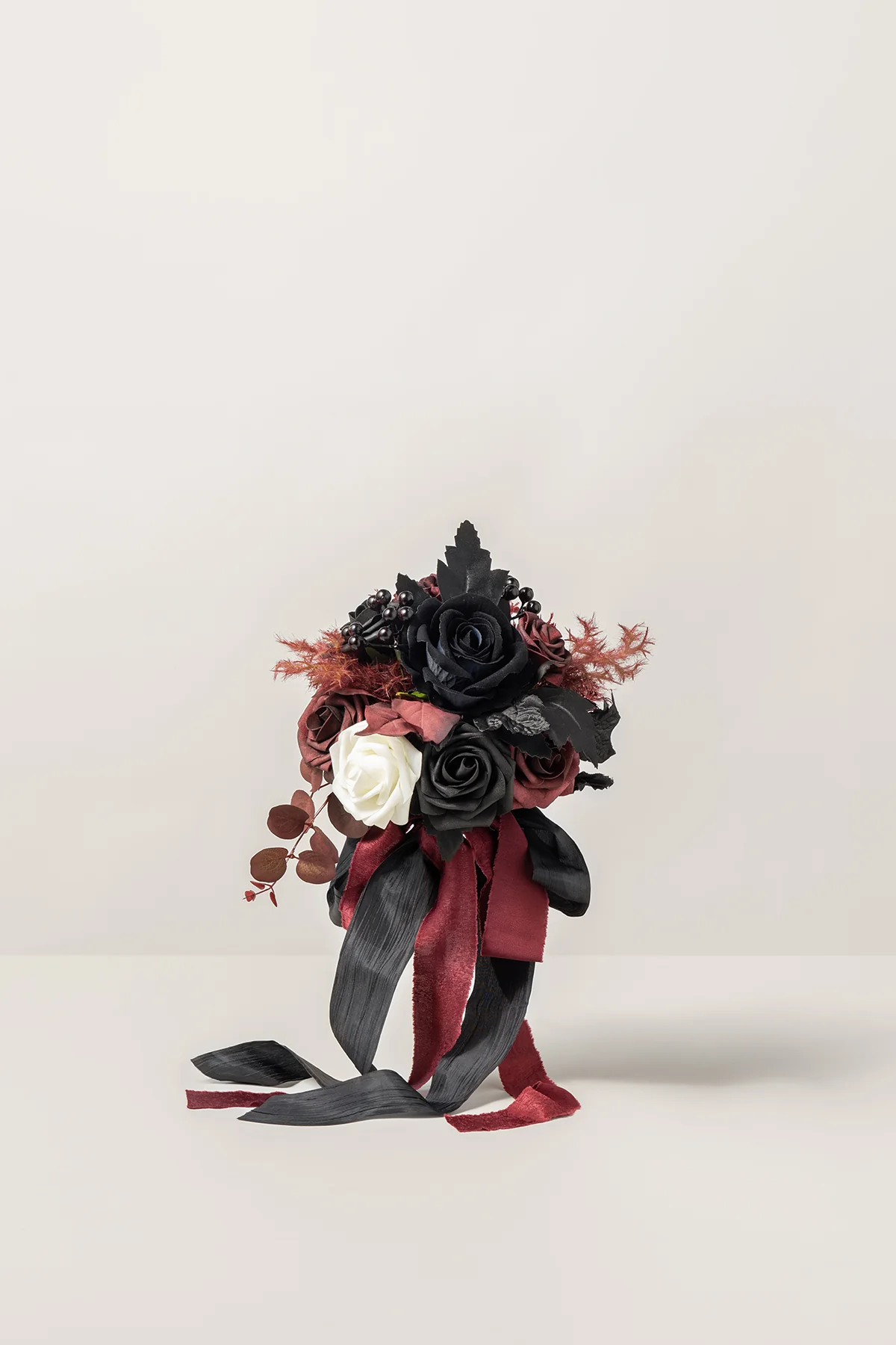 Round Bridesmaid Bouquets in Moody Burgundy & Black (Set of 1)