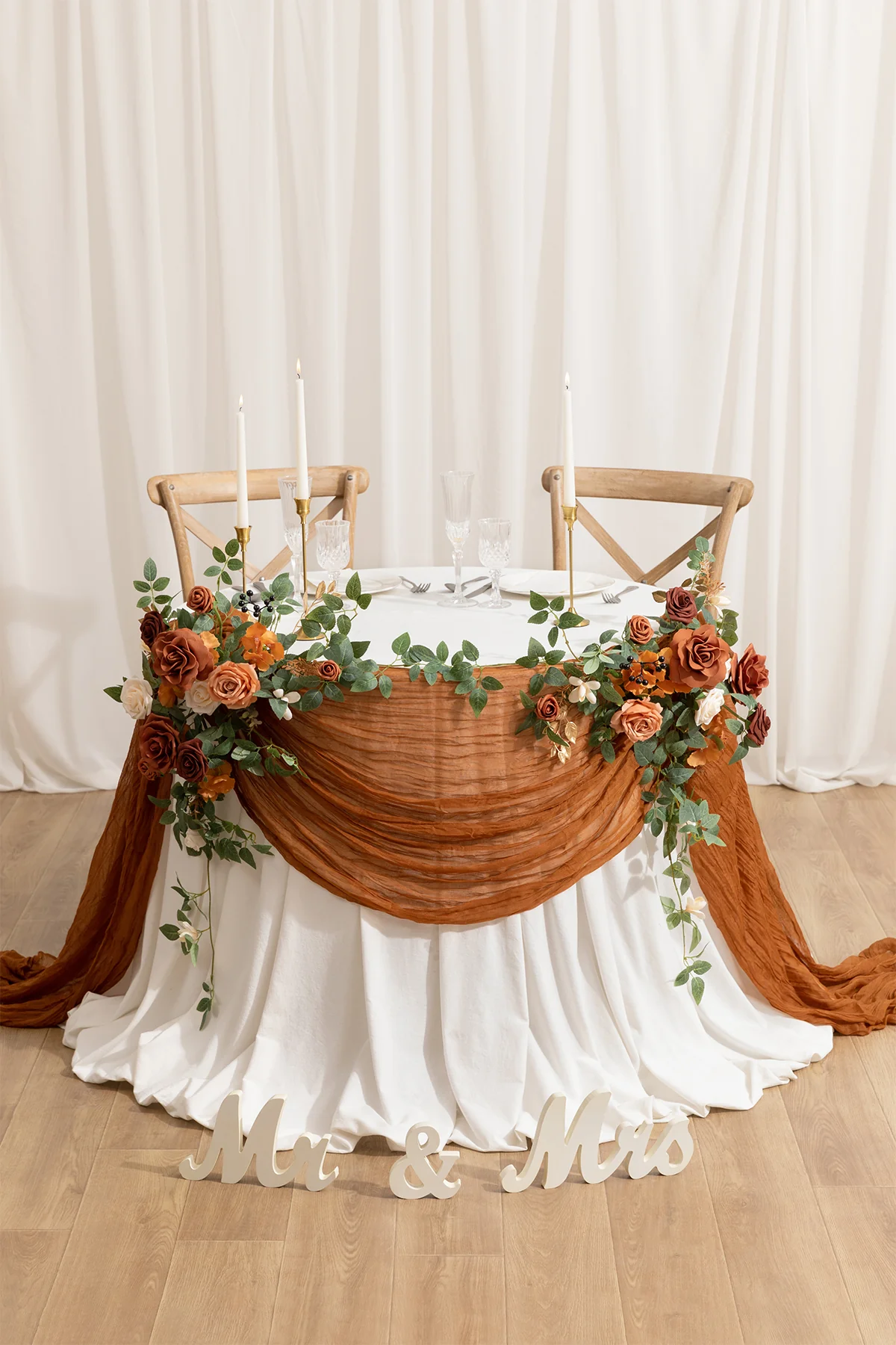 Rustic Gauze Cheesecloth Table Runner 35" w x 14ft - Brown Terracotta - Image 2