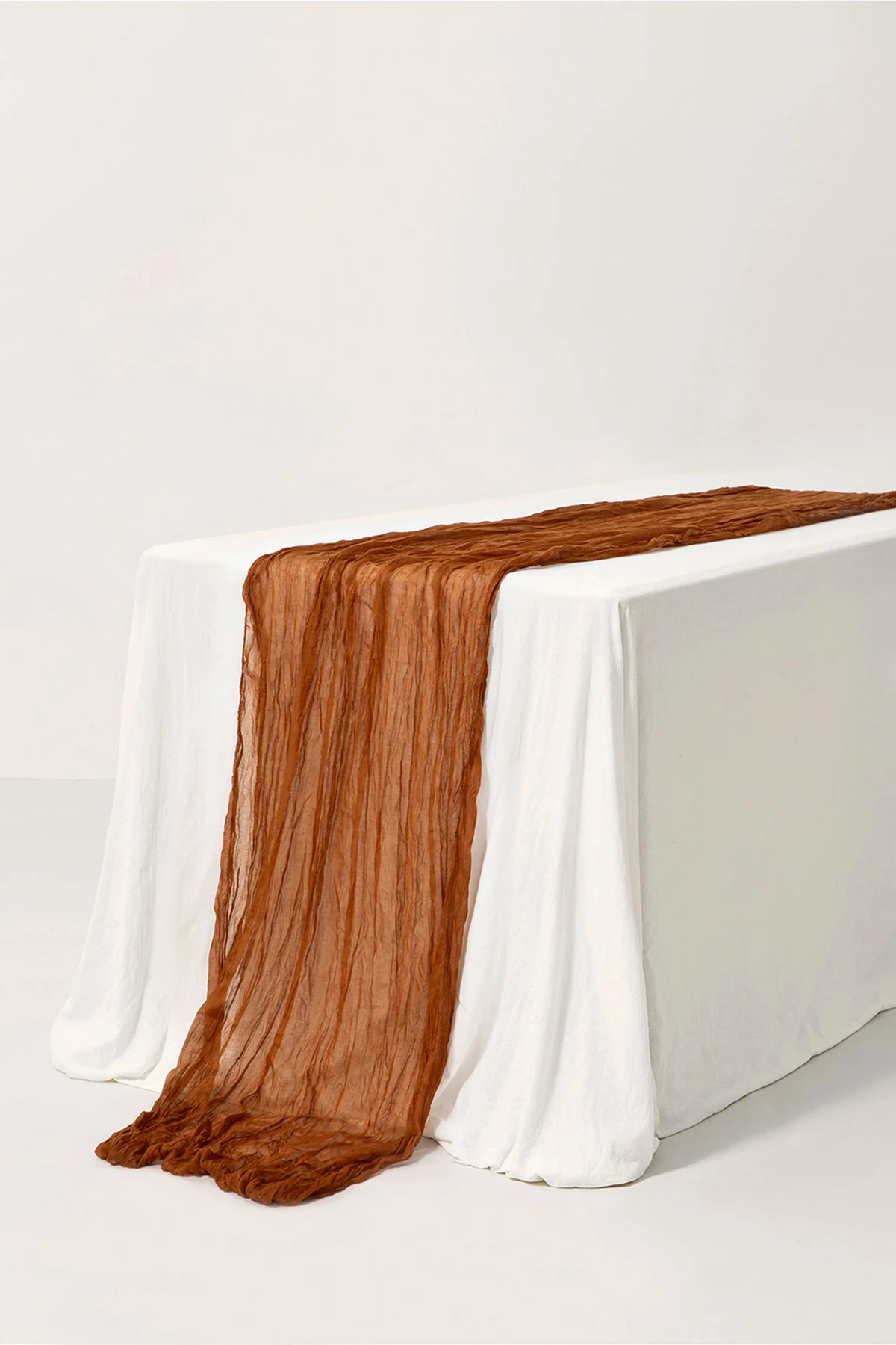 Rustic Gauze Cheesecloth Table Runner 35" w x 14ft - Brown Terracotta - Image 3