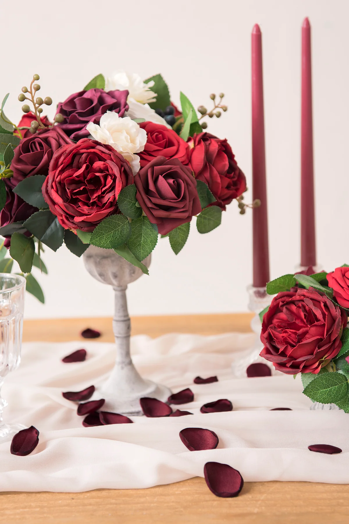 Silk Rose Petals in Nautical Navy & Burgundy - Image 11