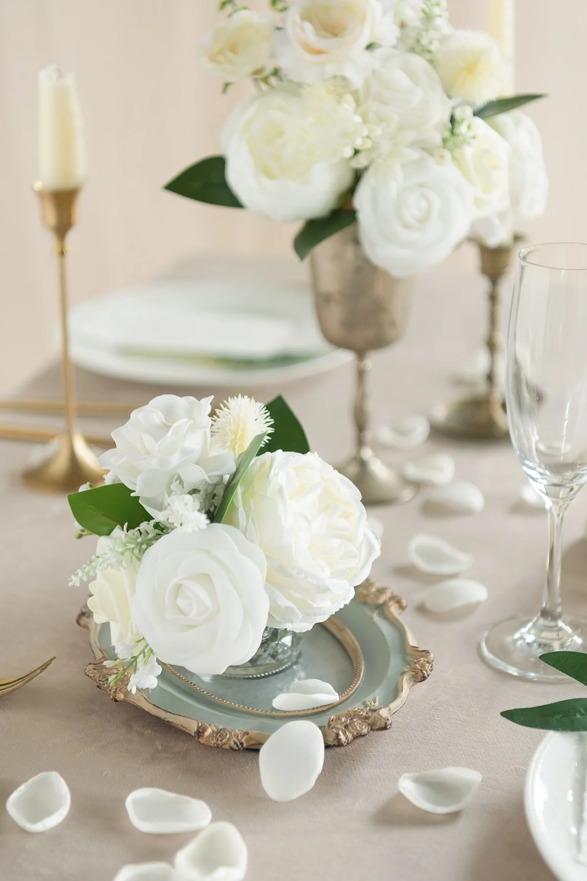 Silk Rose Petals in White & Sage - Image 5