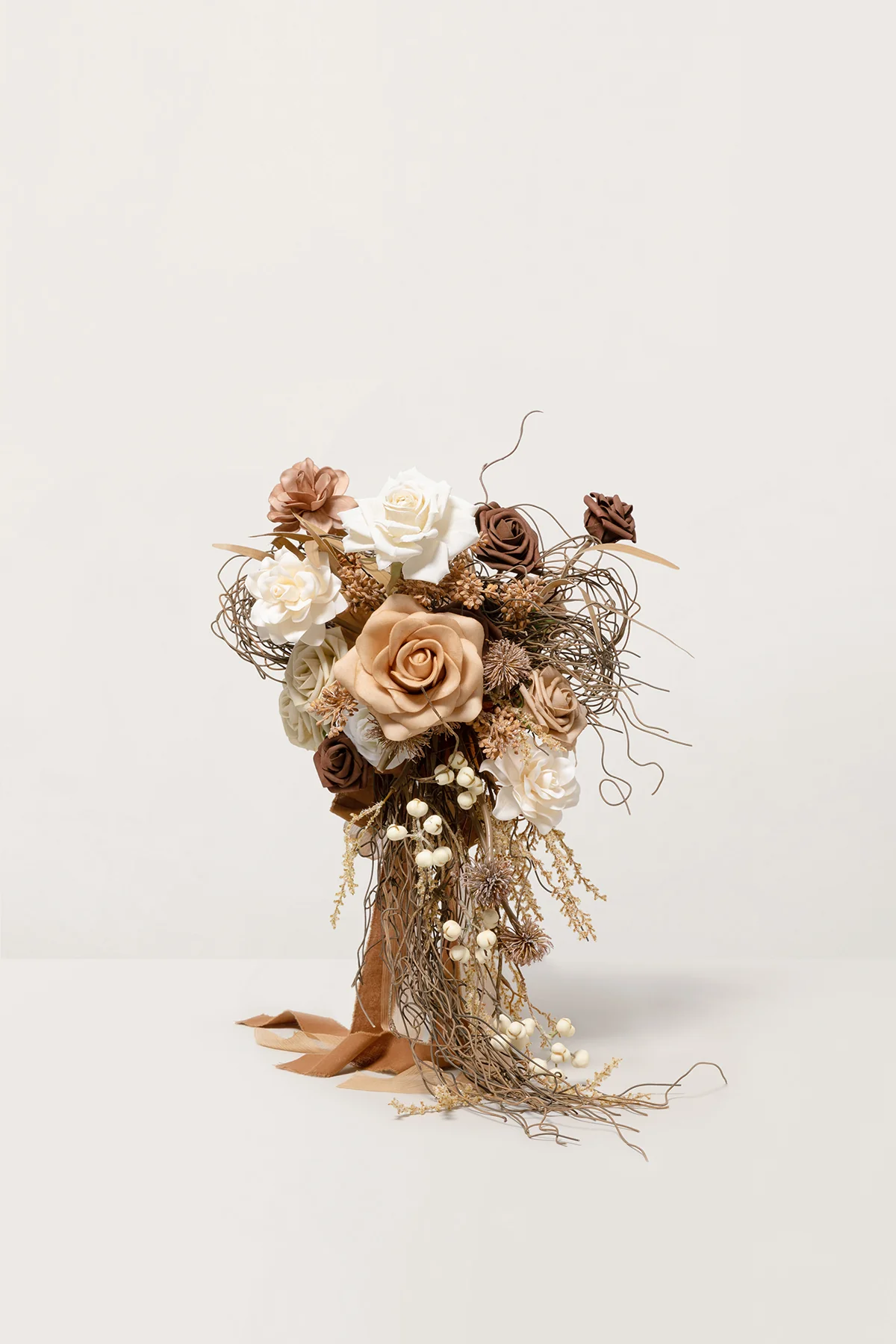 Small Cascade Bridal Bouquet in Beige Raw Serenity | Clearance