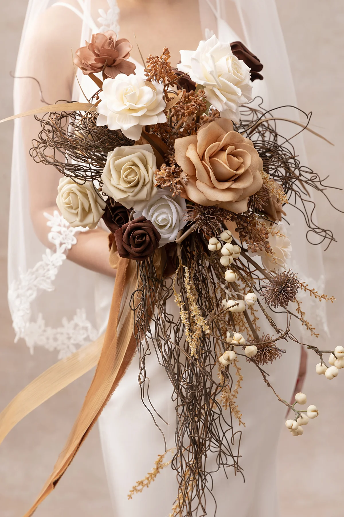 Small Cascade Bridal Bouquet in Beige Raw Serenity | Clearance - Image 5
