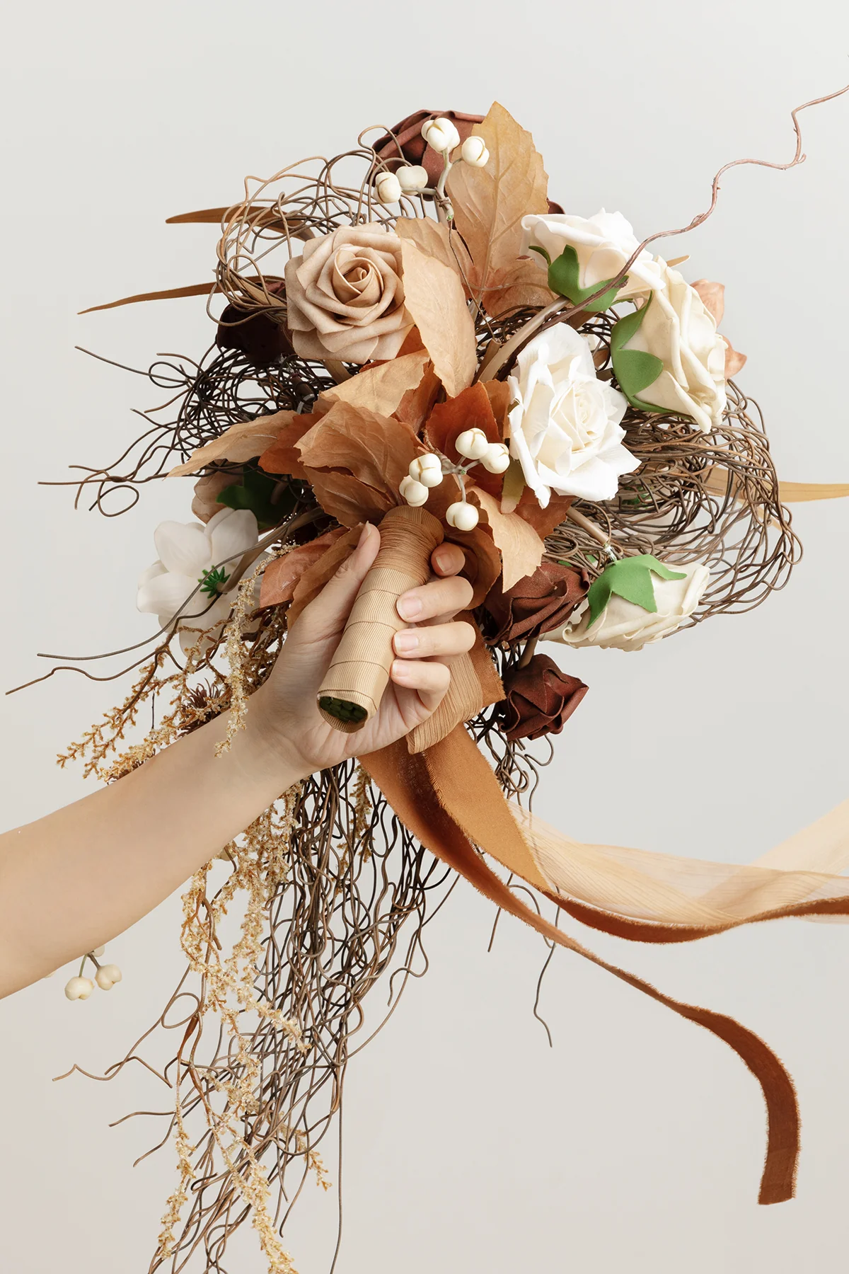 Small Cascade Bridal Bouquet in Beige Raw Serenity | Clearance - Image 6