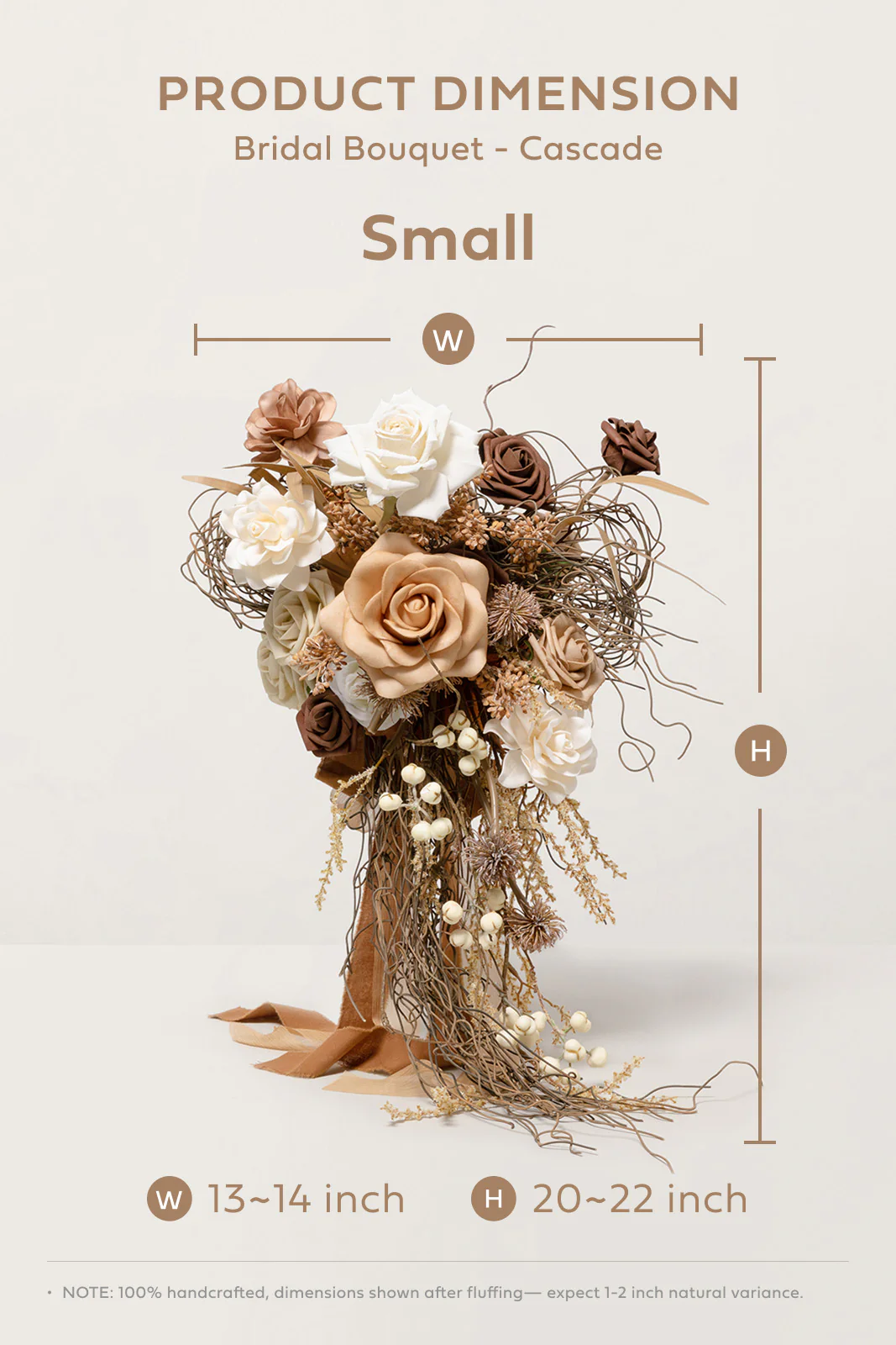 Small Cascade Bridal Bouquet in Beige Raw Serenity | Clearance - Image 7