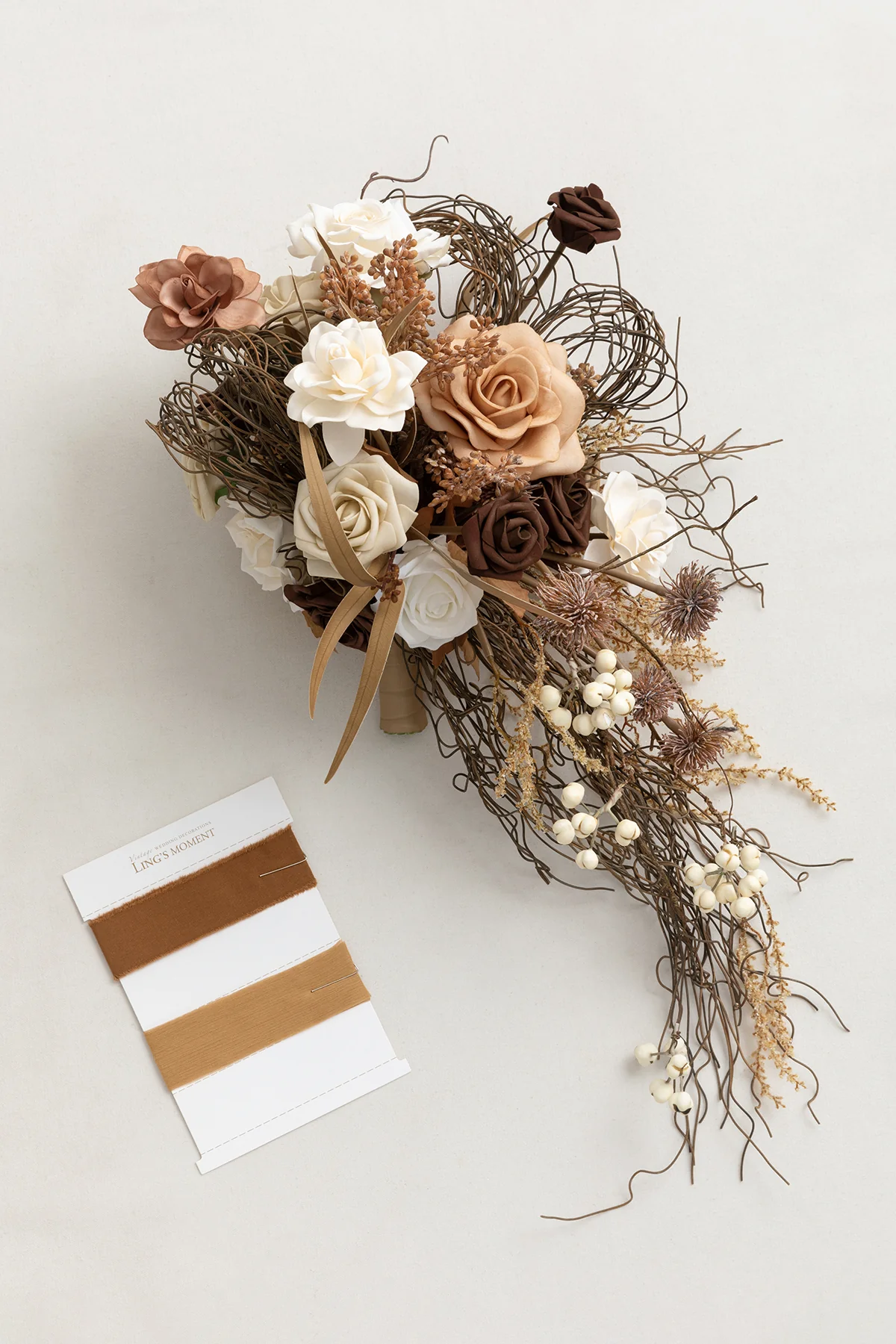 Small Cascade Bridal Bouquet in Beige Raw Serenity | Clearance - Image 8