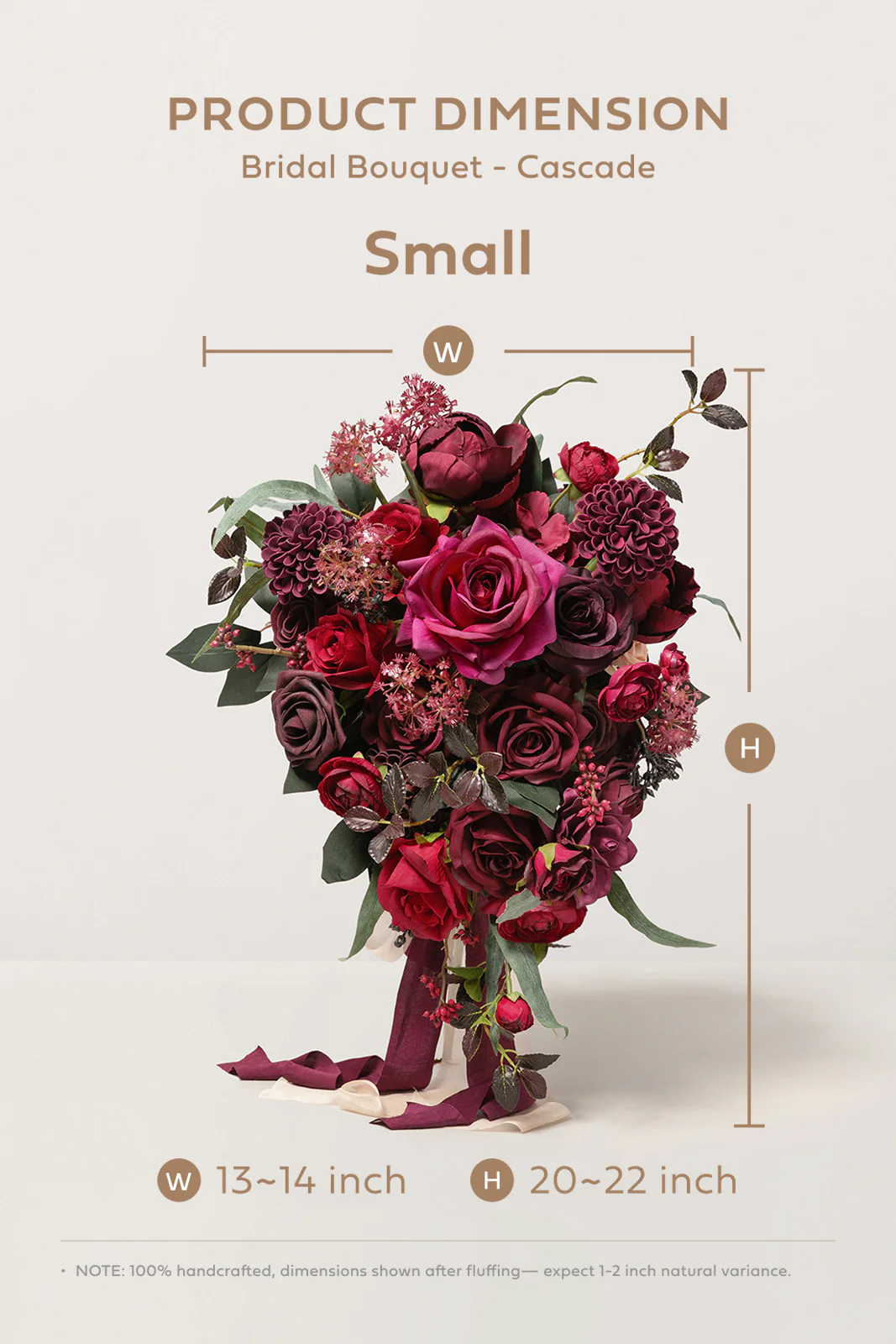 Small Cascade Bridal Bouquet in Bordeaux Red & Wine - Image 6
