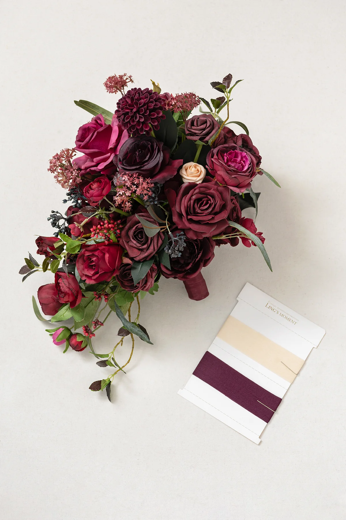 Small Cascade Bridal Bouquet in Bordeaux Red & Wine - Image 7