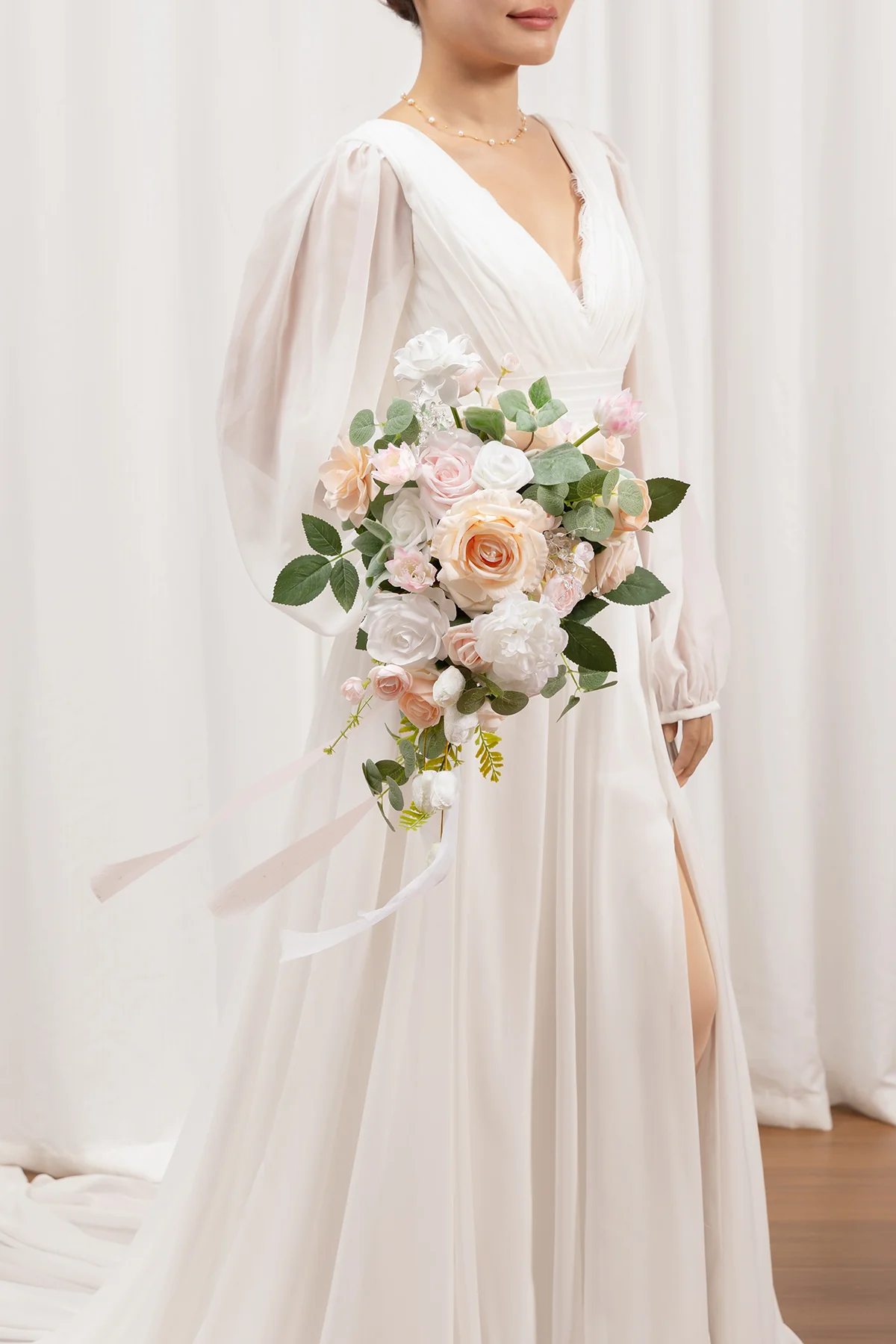 Small Cascade Bridal Bouquet in Cream & Blush | Clearance - Image 2