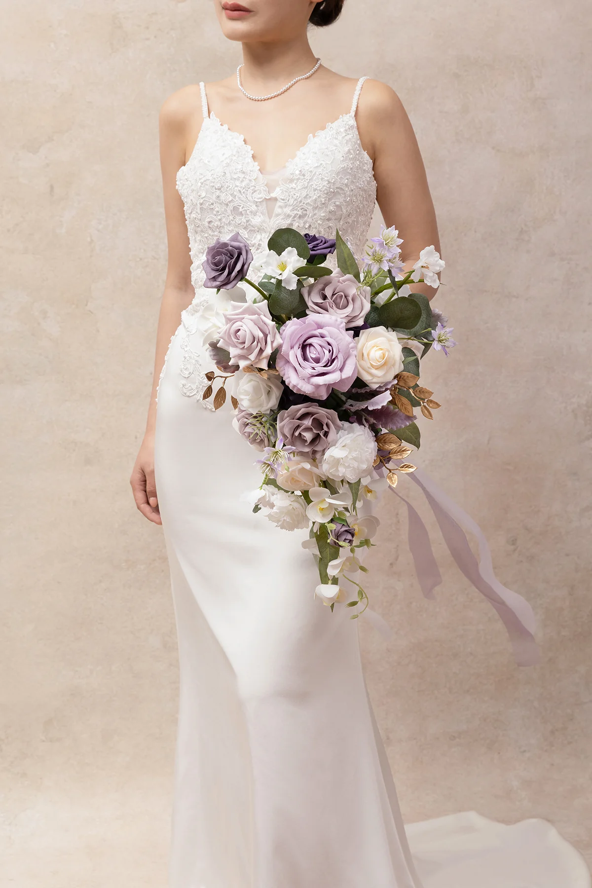 Small Cascade Bridal Bouquet in Lilac & White | Clearance - Image 2