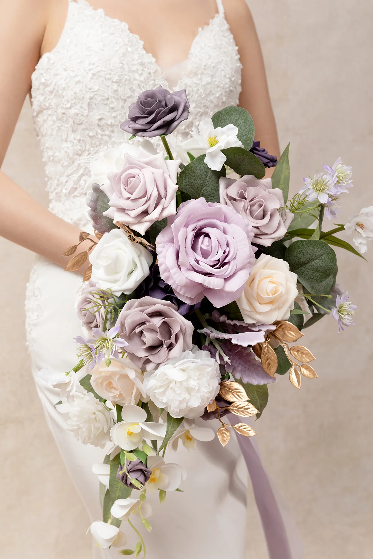 Small Cascade Bridal Bouquet in Lilac & White | Clearance - Image 5