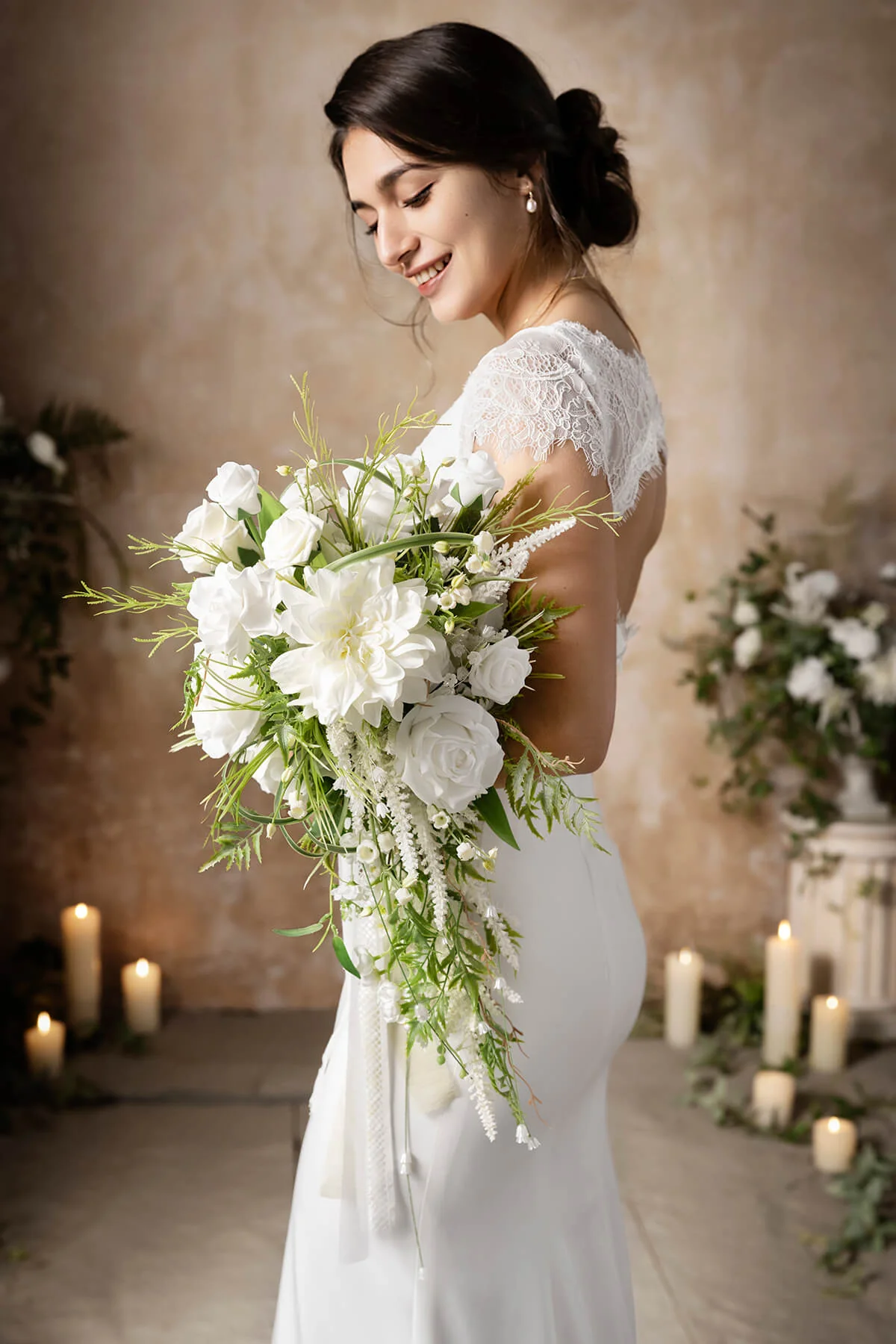 Small Cascade Bridal Bouquet in May Lily & Olive - Image 5
