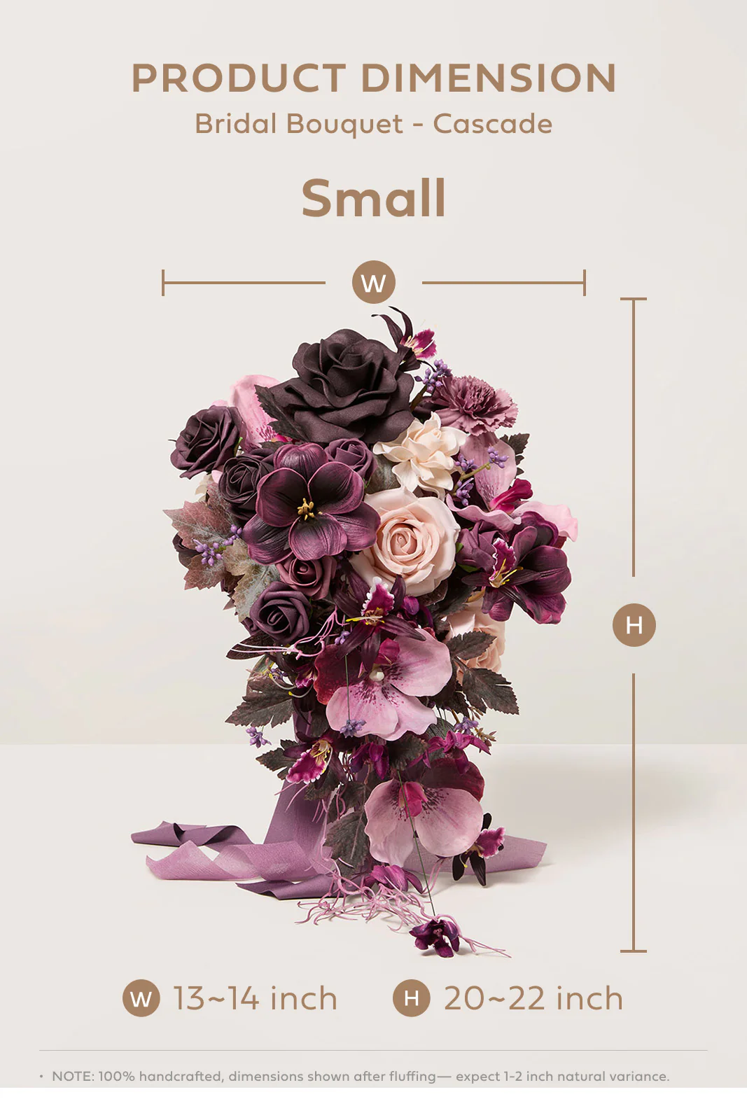 Small Cascade Bridal Bouquet in Plum Velvet Wedding - Image 6