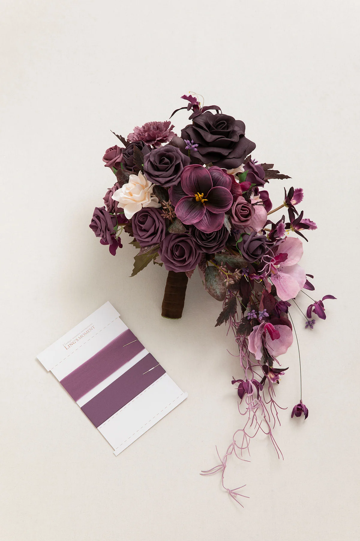 Small Cascade Bridal Bouquet in Plum Velvet Wedding - Image 7