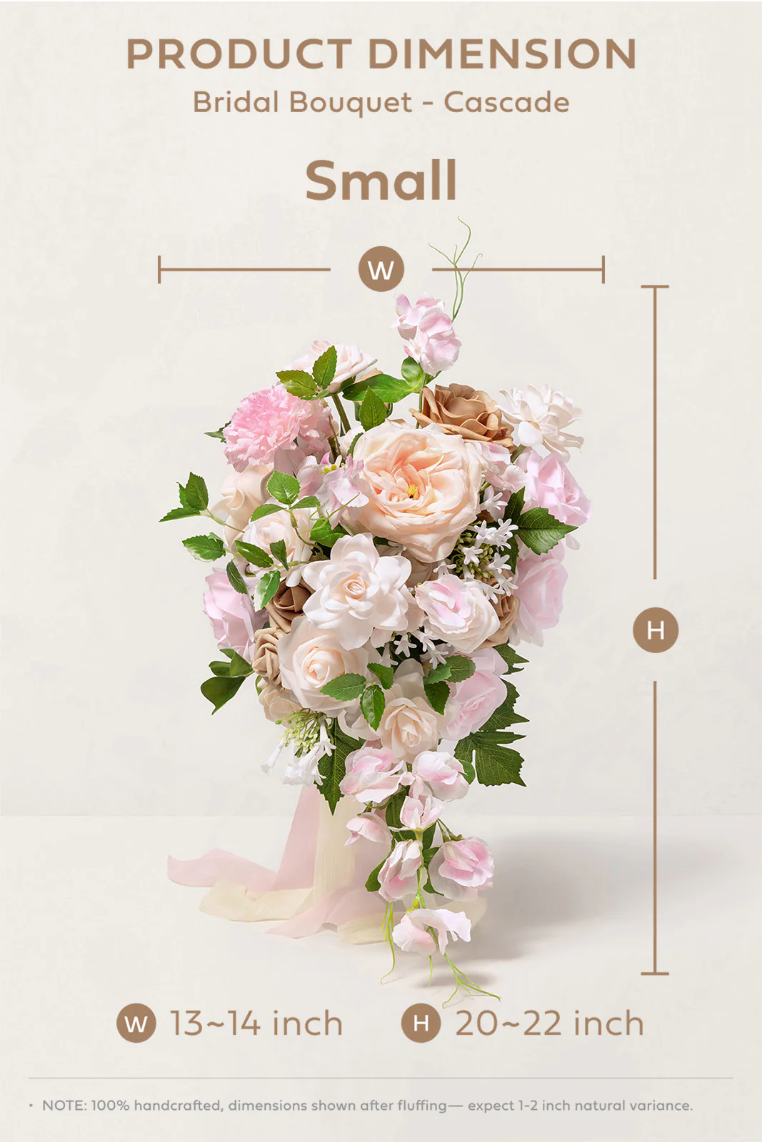 Small Cascade Bridal Bouquet in Powder Pink & Sand Beige - Image 7