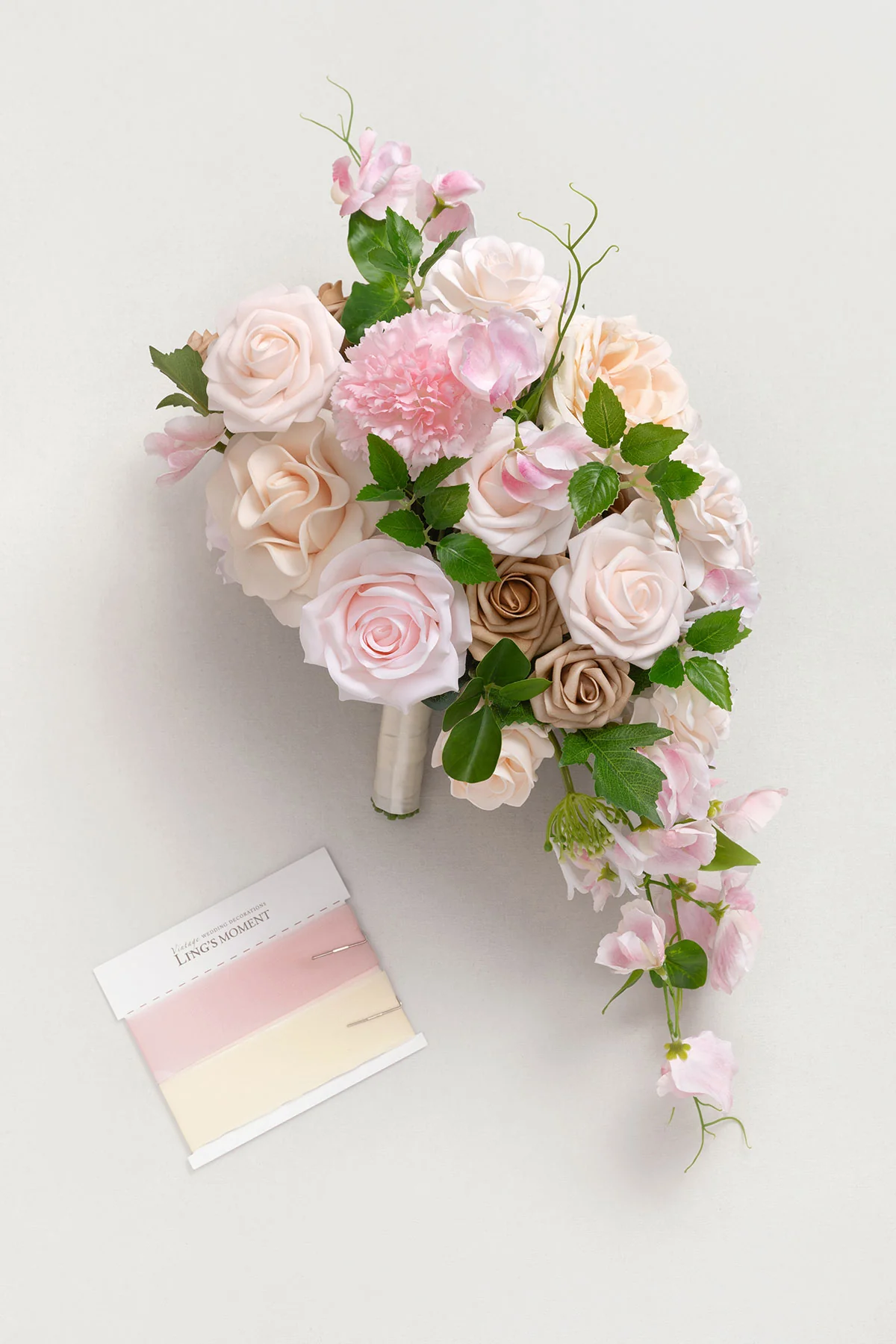 Small Cascade Bridal Bouquet in Powder Pink & Sand Beige - Image 8