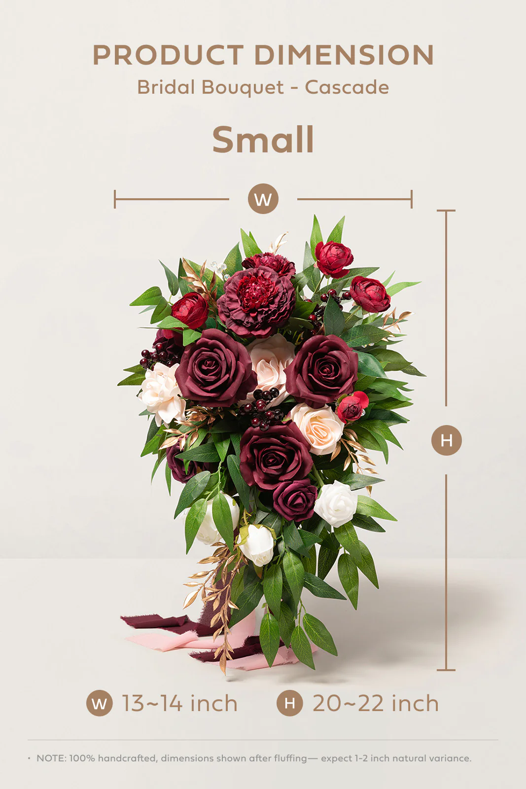 Small Cascade Bridal Bouquet in Romantic Marsala - Image 6