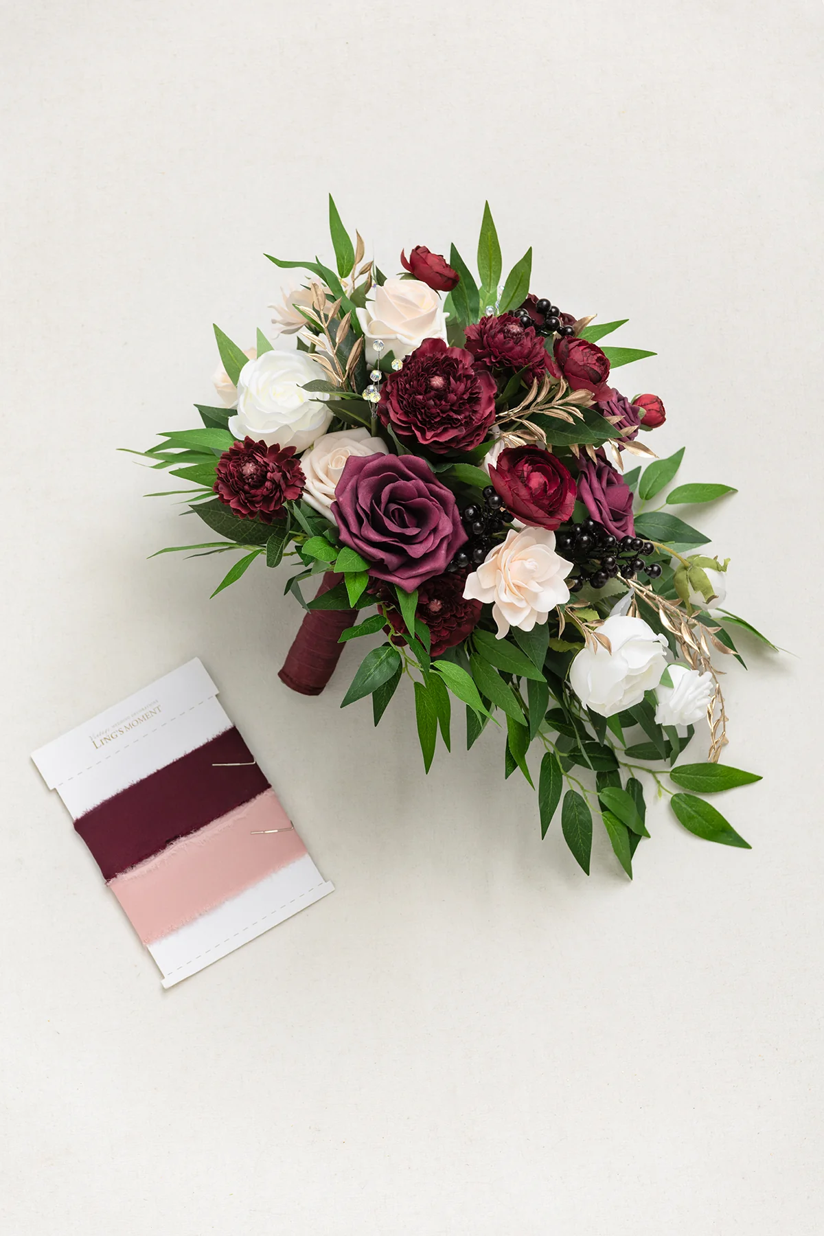 Small Cascade Bridal Bouquet in Romantic Marsala - Image 7