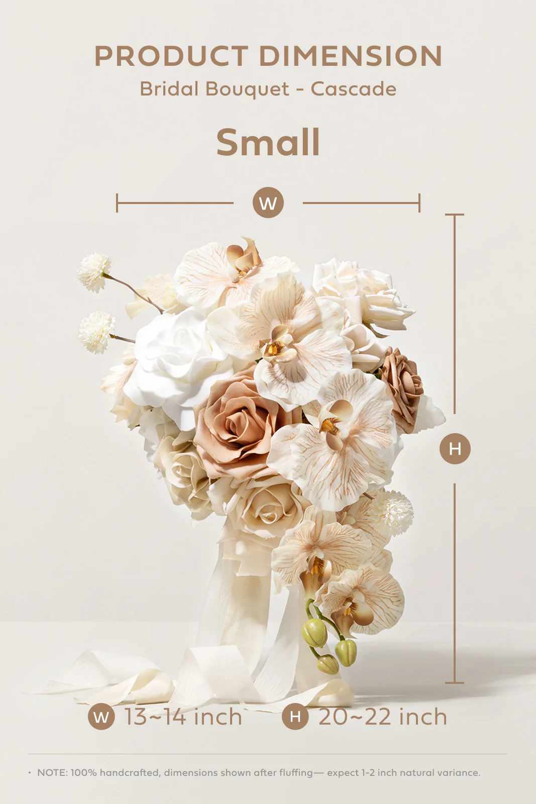 Small Cascade Bridal Bouquet in Tawny Beige & Sand Beige - Image 4