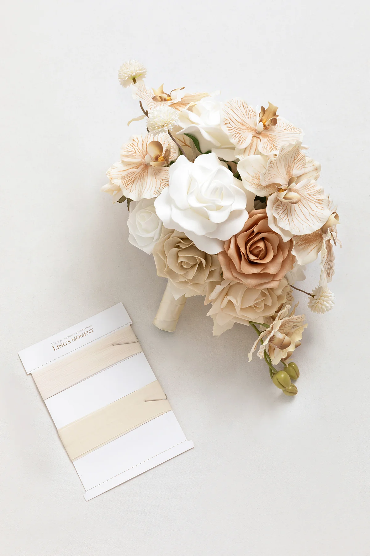 Small Cascade Bridal Bouquet in Tawny Beige & Sand Beige - Image 5