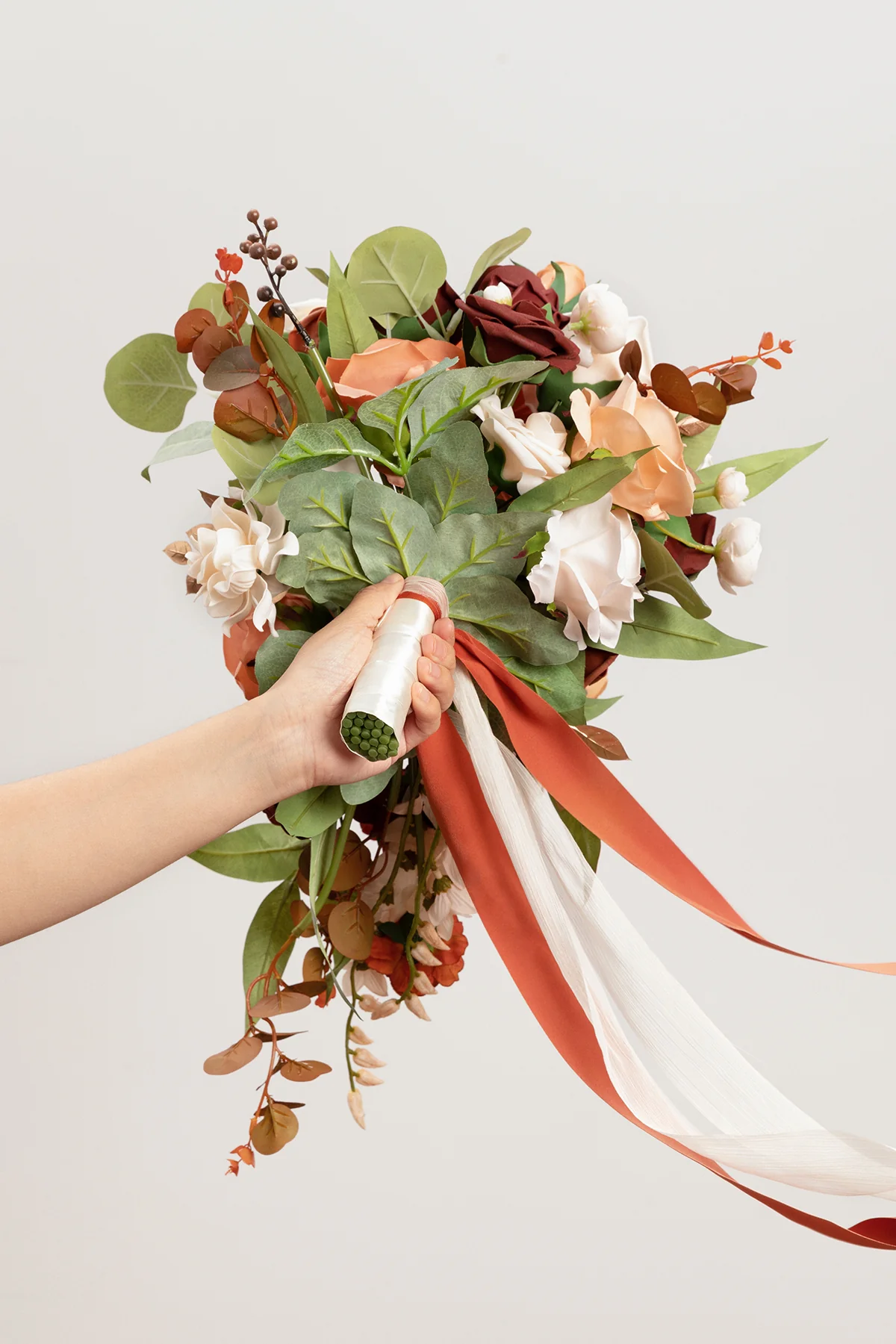 Small Cascade Bridal Bouquet in Terracotta & Cream - Image 6