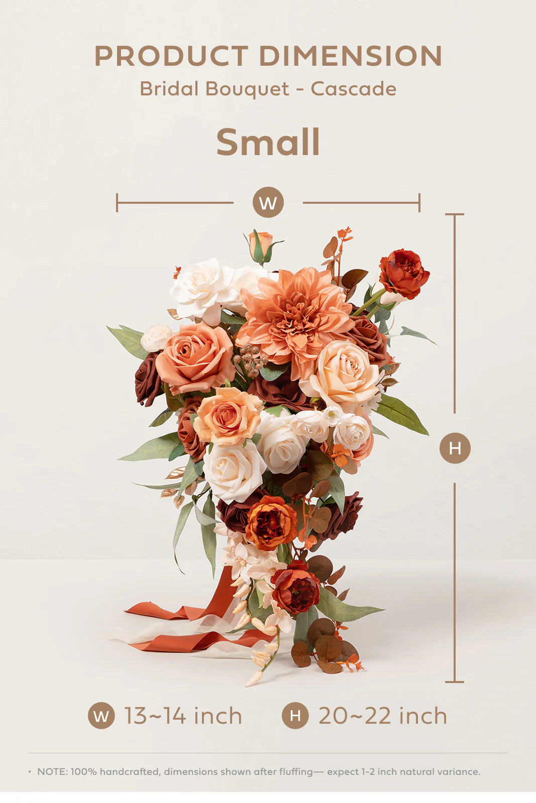 Small Cascade Bridal Bouquet in Terracotta & Cream - Image 7