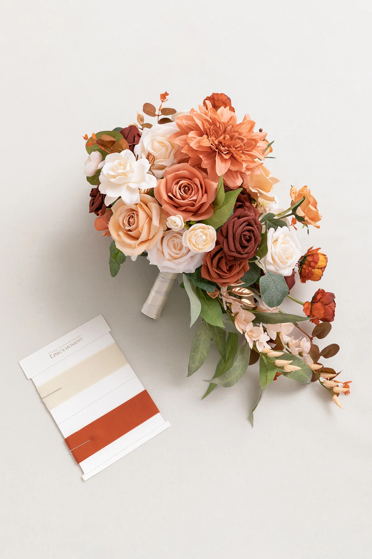 Small Cascade Bridal Bouquet in Terracotta & Cream - Image 8